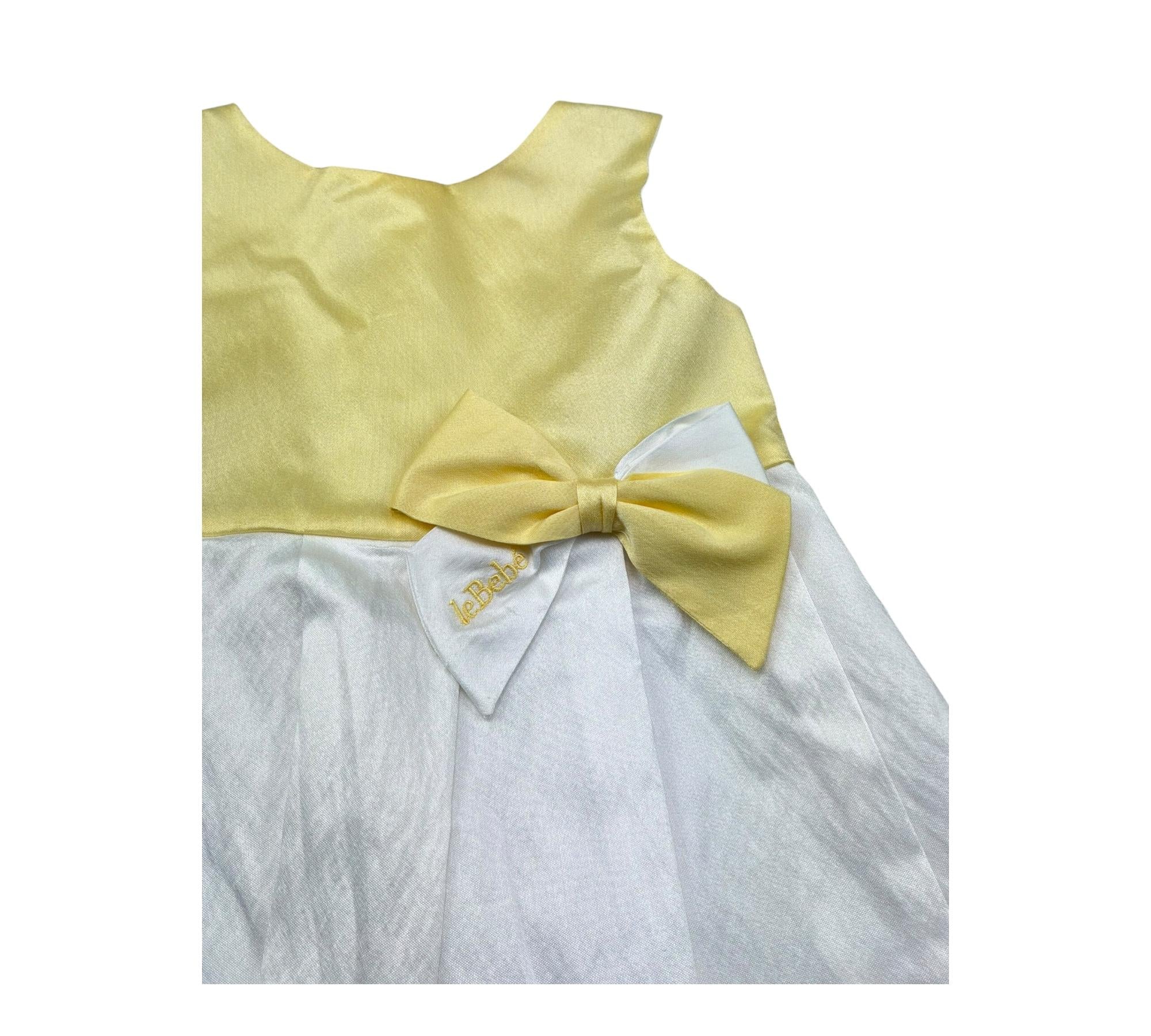 Le Bebe Abito Giromanica Tinta Unita con Fiocco per Neonata LBG0701 BIANCO/GIALLO LE BEBE 