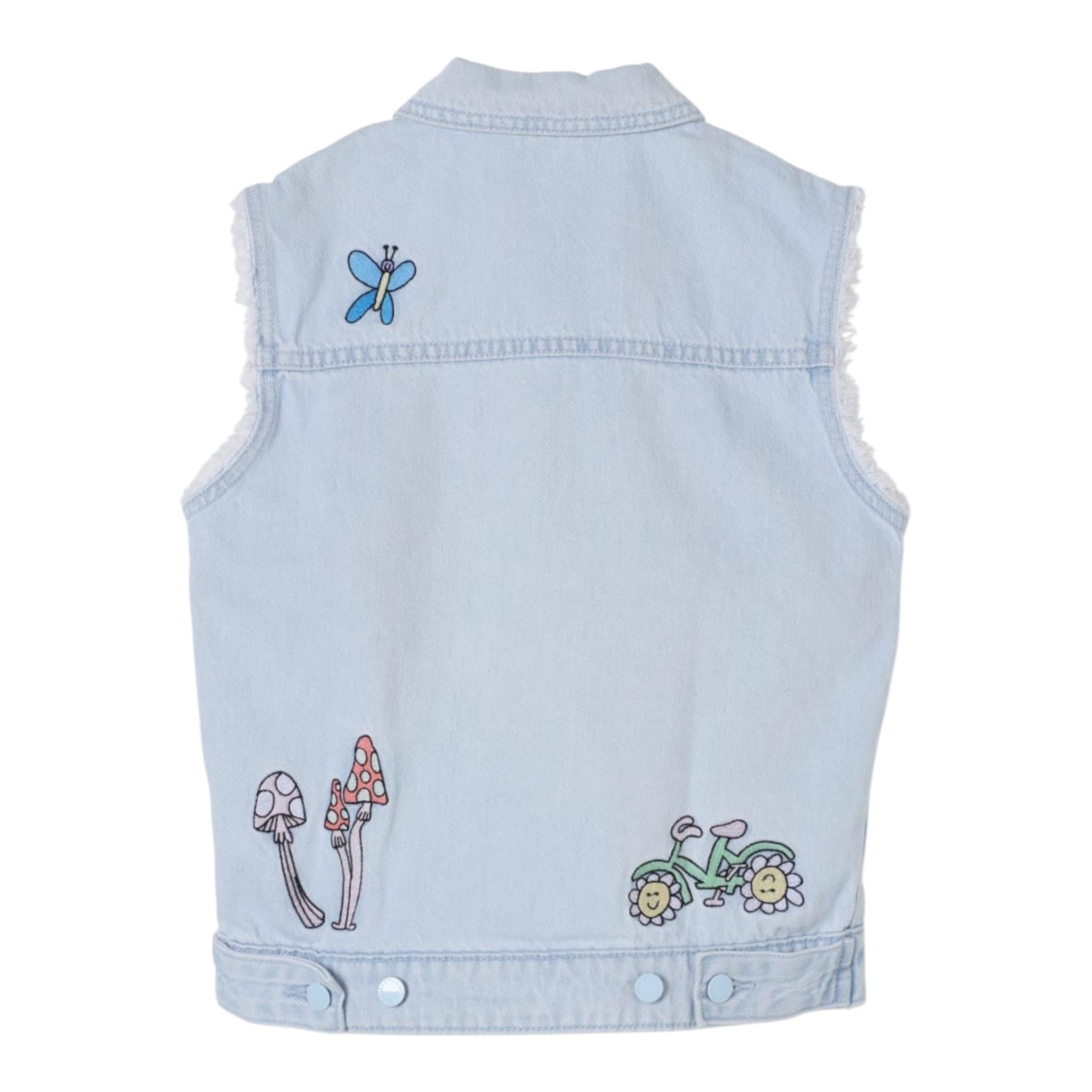Stella Mccartney Giubbino Smanicato In Denim Tinta Unita con Stampa per Bambina TW2A12 AZZURRO STELLA McCARTNEY 