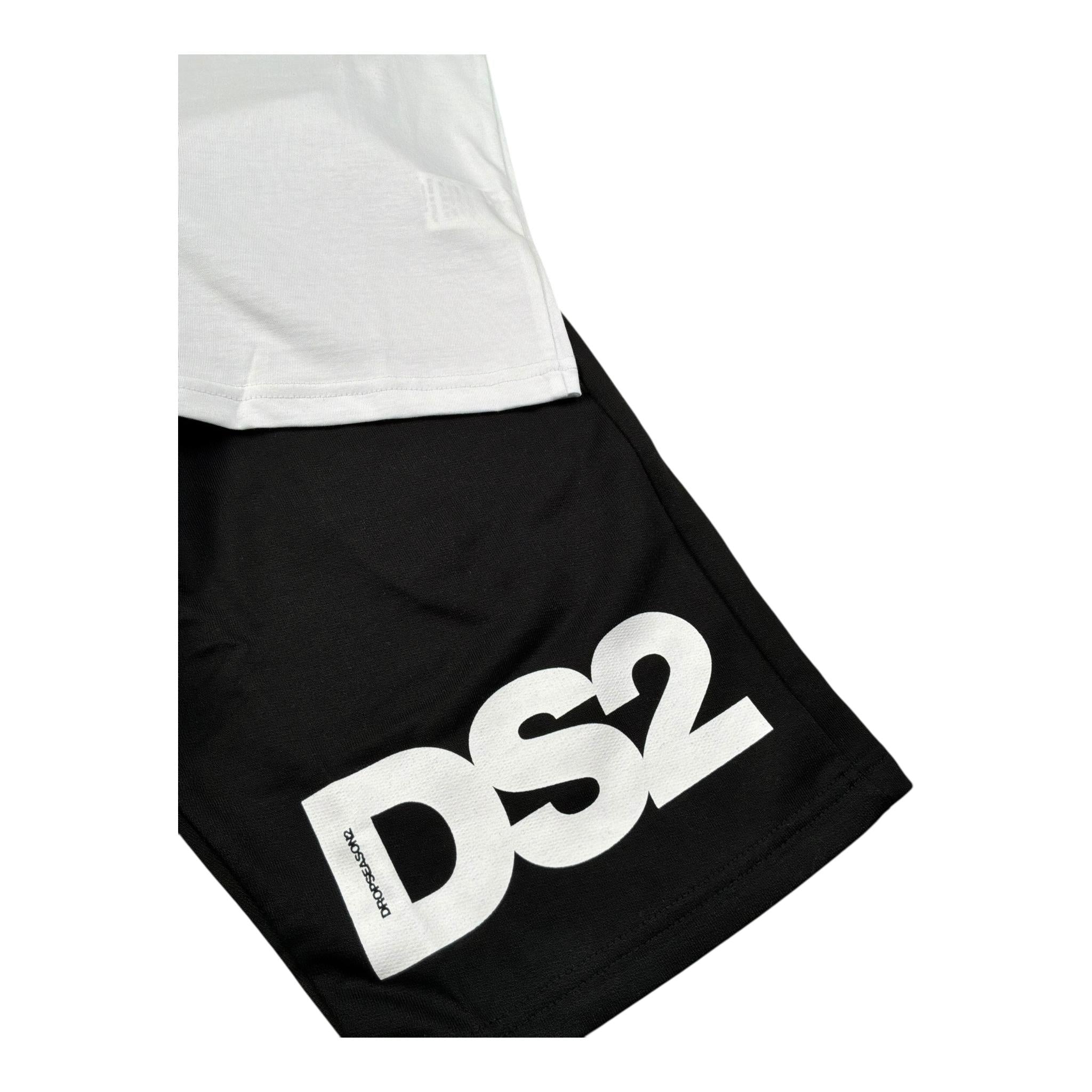 Dropseason2 Completo 2 Pezzi T-Shirt-Bermuda Bicolore per Bambino SS25K023 BIANCO/NERO DROPSEASON2 