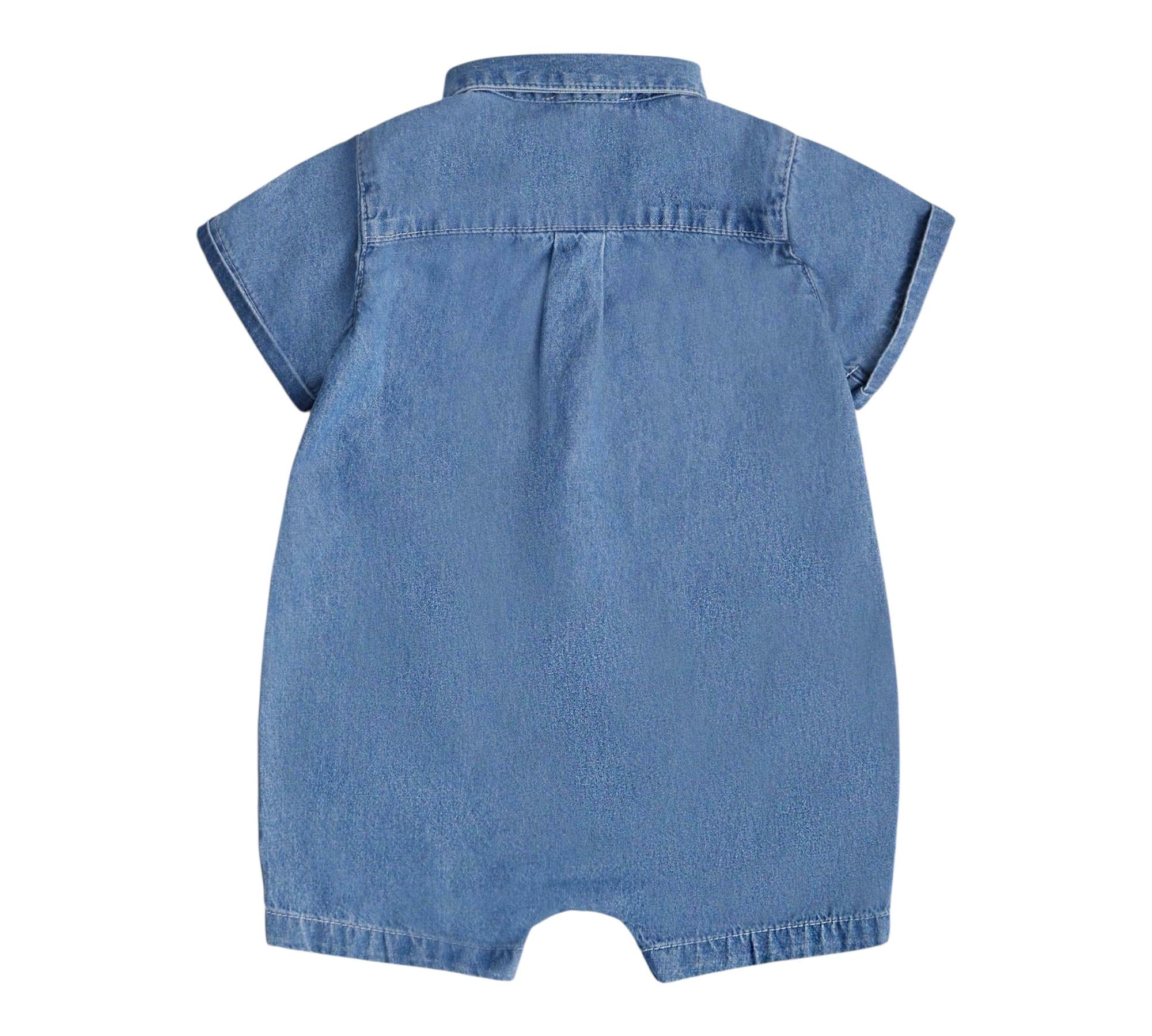 Moschino Pagliaccetto Mezza Manica Tinta Unita In Denim per Neonato MUT045 BLU MOSCHINO 