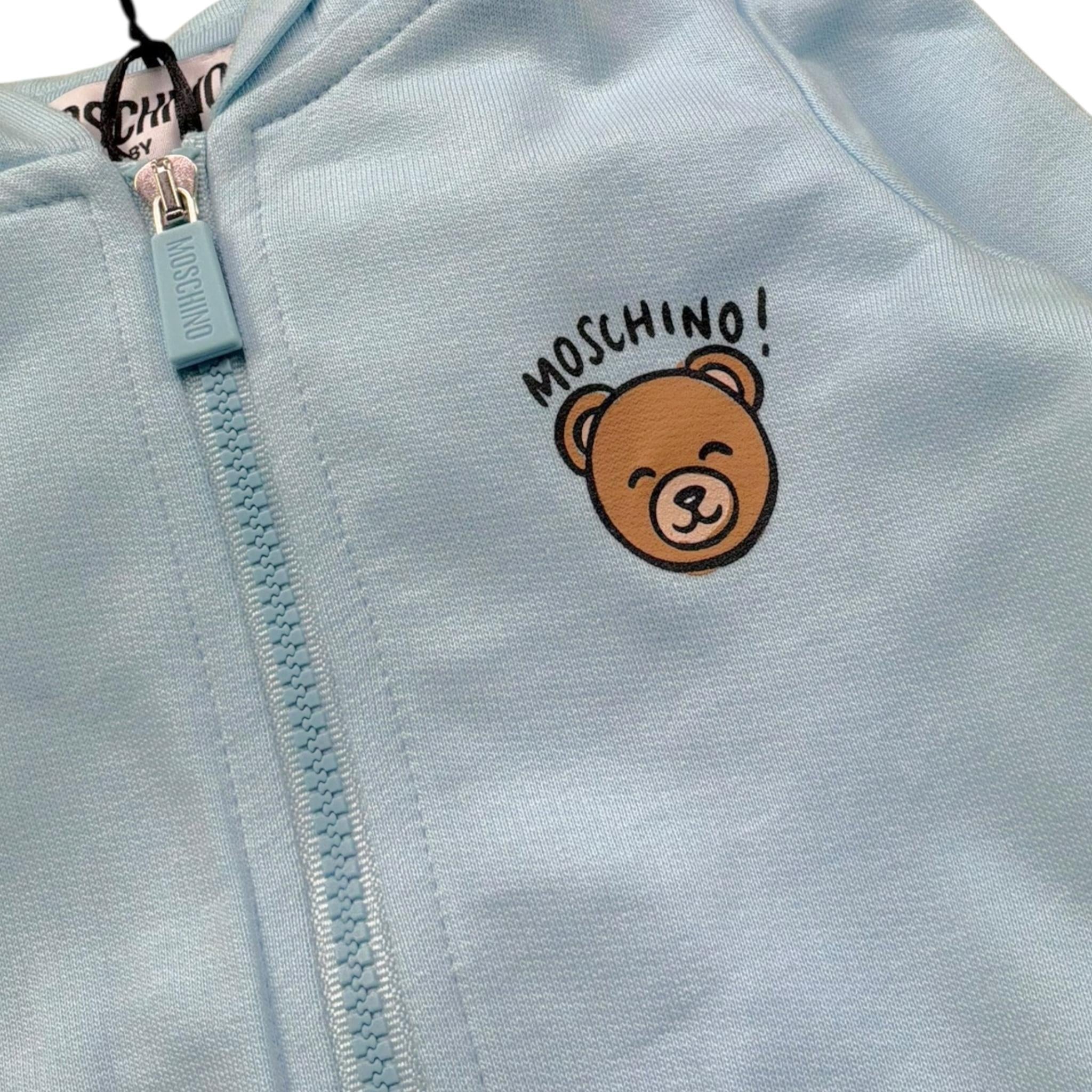 Moschino Felpa Tinta Unita con Zip E Cappuccio per Neonato MUF067 AZZURRO MOSCHINO 