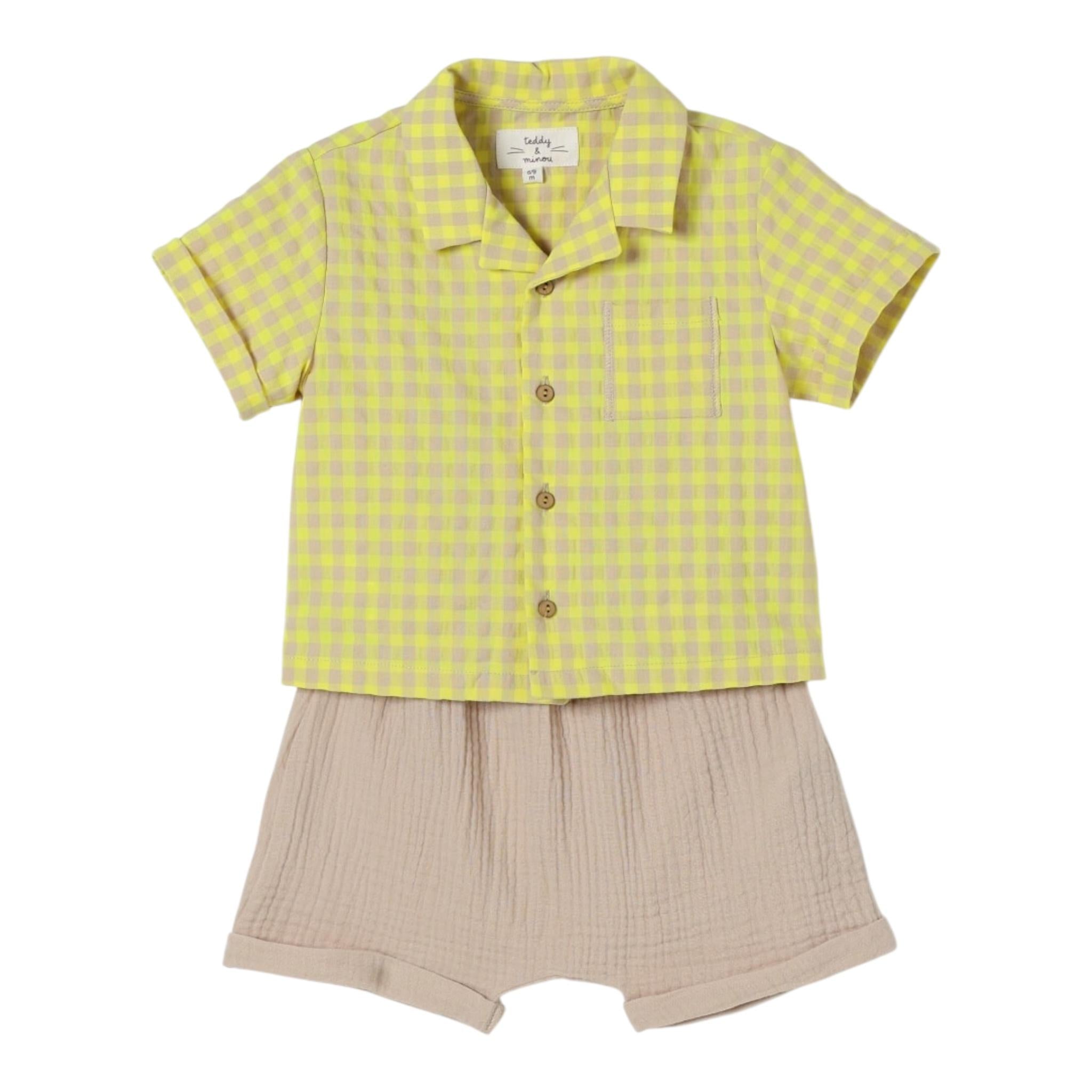 Teddy E Minou Completo 2 Pezzi Camicia-Bermuada per Neonato E25CP065C3159 BEIGE TEDDY E MINOU 