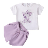 Sarabanda Completo 2 Pezzi T-Shirt-Short per Bambina 0B255 BIANCO/LILLA SARABANDA 