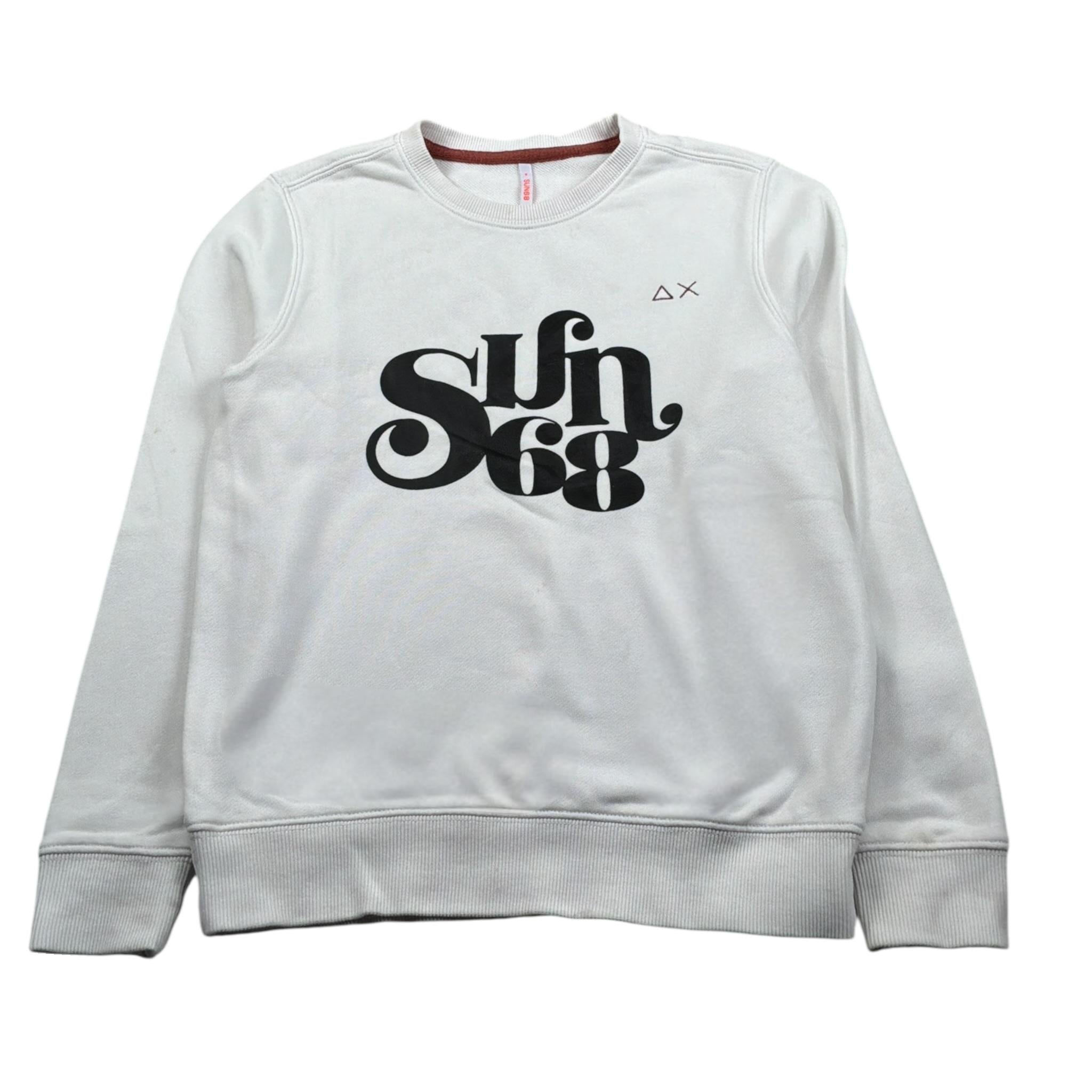 Sun68 Felpa Chiusa Girocollo tinta unita con Stampa Bianco per Bambino FLSP6 BIANCO SUN68 