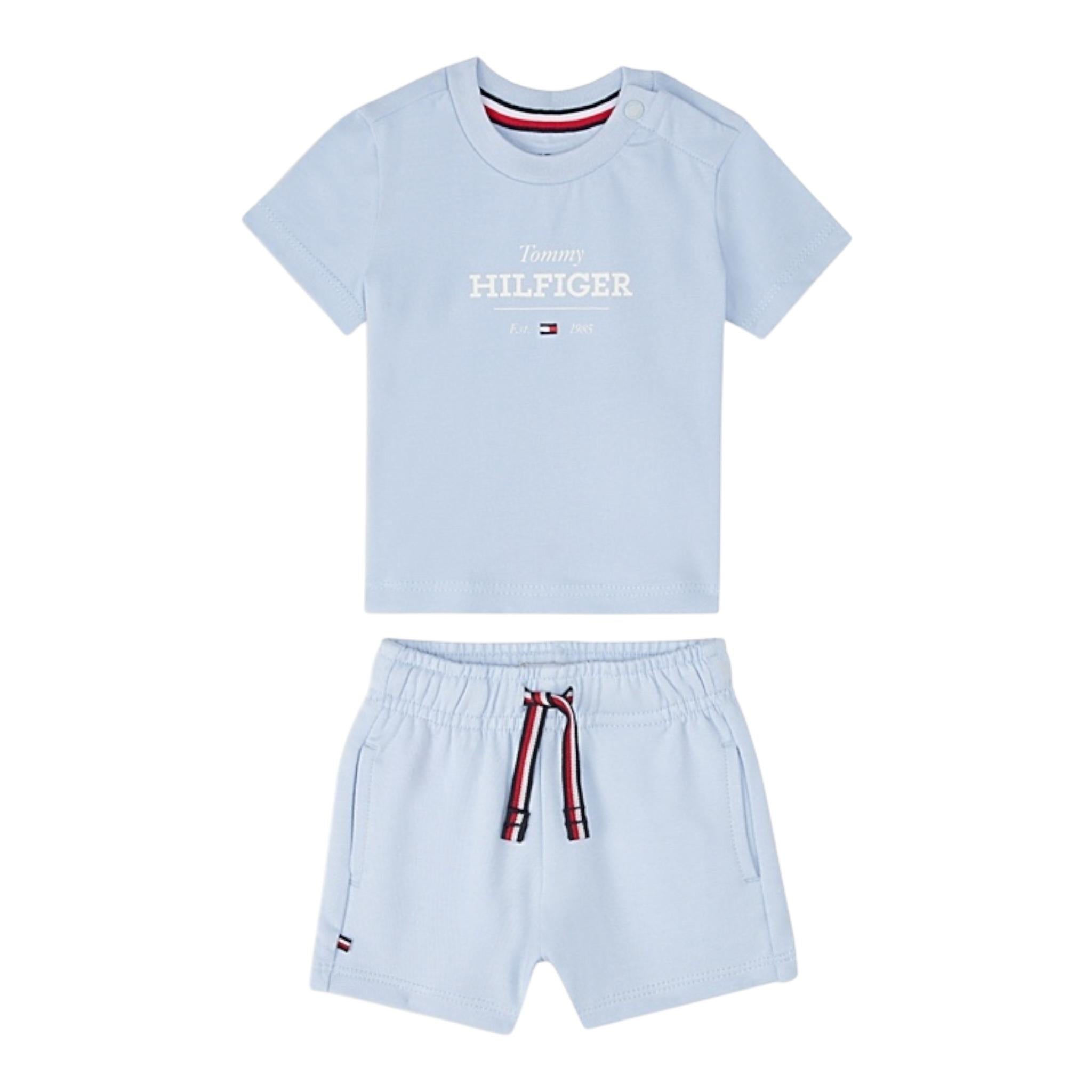 Tommy Hilfiger Completo 2 Pezzi T-Shirt-Bermuda Tinta Unita per Neonato KN0KN02047 AZZURRO TOMMY HILFIGER 