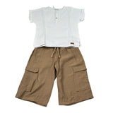 Barcellino Completo 2 Pezzi T-Shirt-Pantalone Bicolore per Bambina 120412 BIANCO/BEIGE BARCELLINO 
