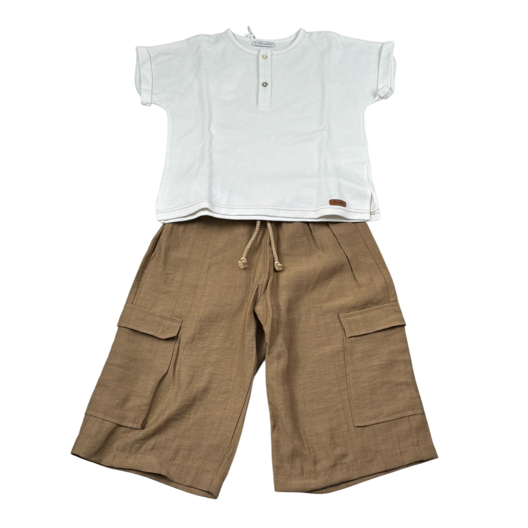 Barcellino Completo 2 Pezzi T-Shirt-Pantalone Bicolore per Bambina 120412 BIANCO/BEIGE BARCELLINO 