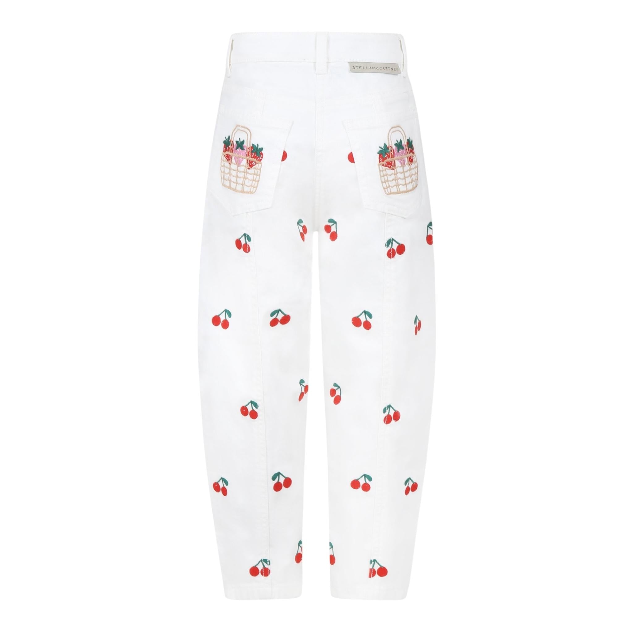 Stella Mccartney Jeans Tinta Unita con Ricami Ciliegie per Bambina TW6B800X BIANCO STELLA McCARTNEY 