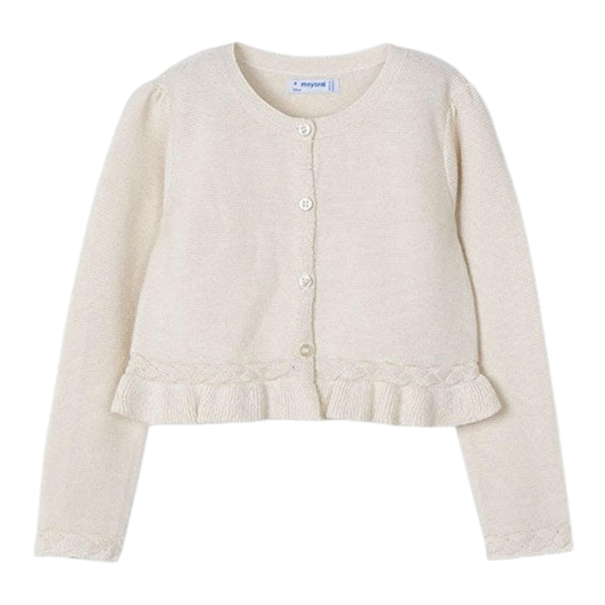 Mayoral Cardigan Tinta Unita con Rouches per Bambina 3374 AVORIO MAYORAL 