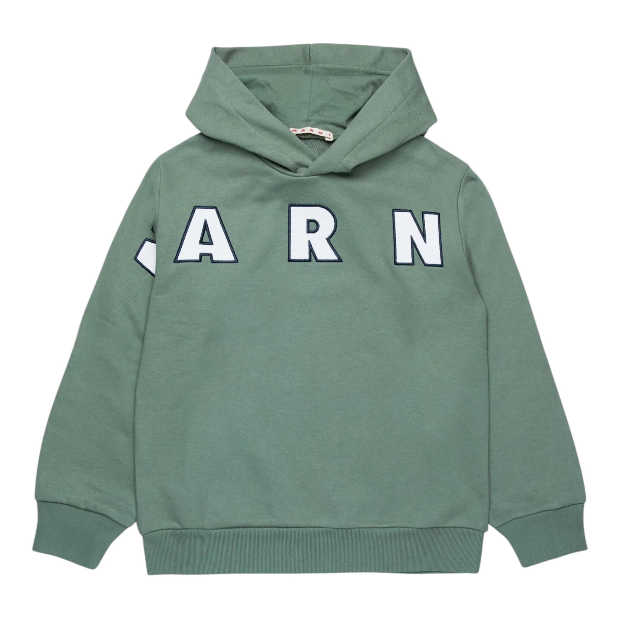 MARNI felpa chiusa con cappuccio tinta unita con logo Verde per Bambino M01266 VERDE MARNI 