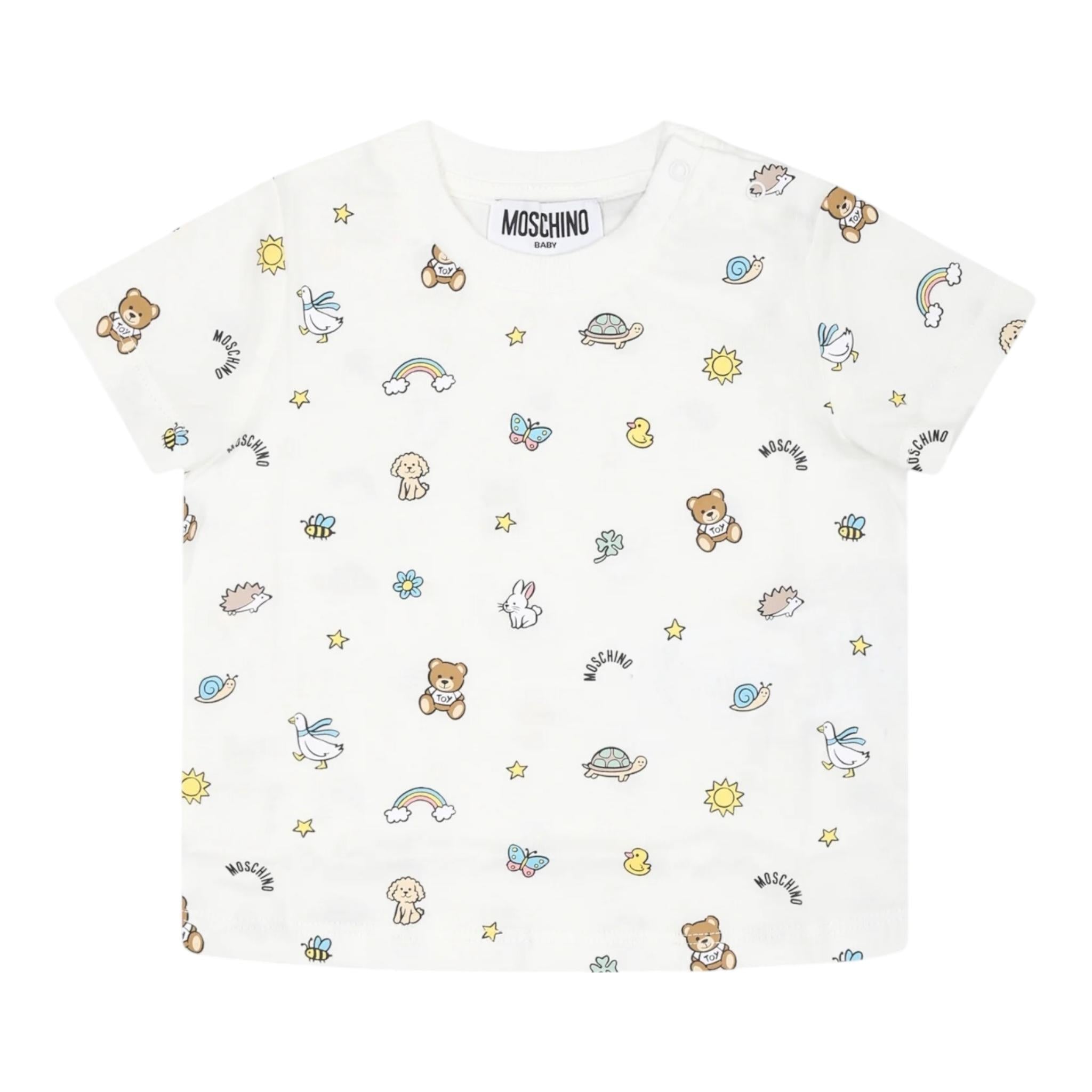 Moschino T-Shirt Girocollo Tinta Unita con Stampe per Neonato MOM047 BIANCO MOSCHINO 