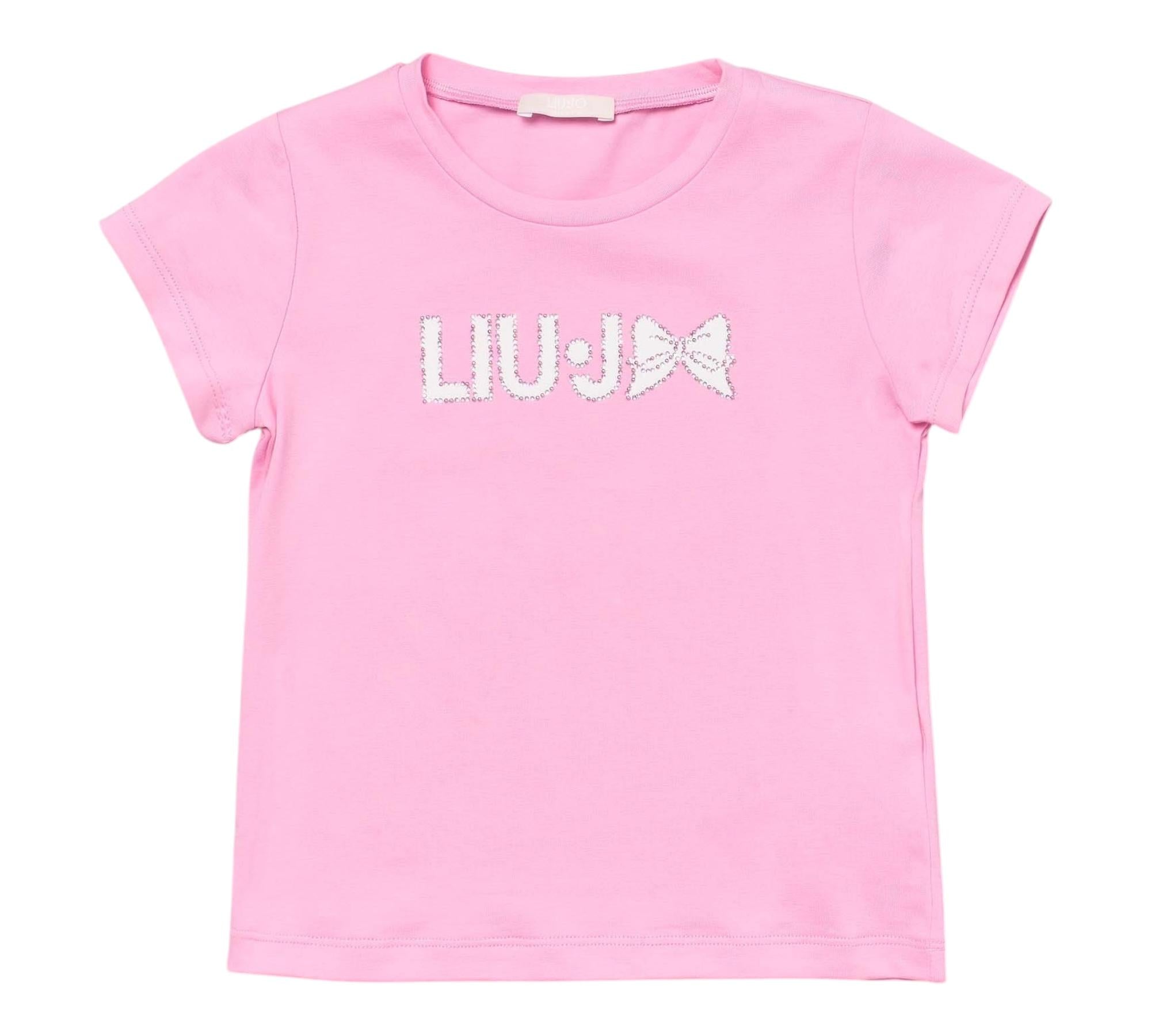 Liu Jo T-Shirt Girocollo Tinta Unita con Brillantini per Neonata KA5081NX ROSA LIU JO 