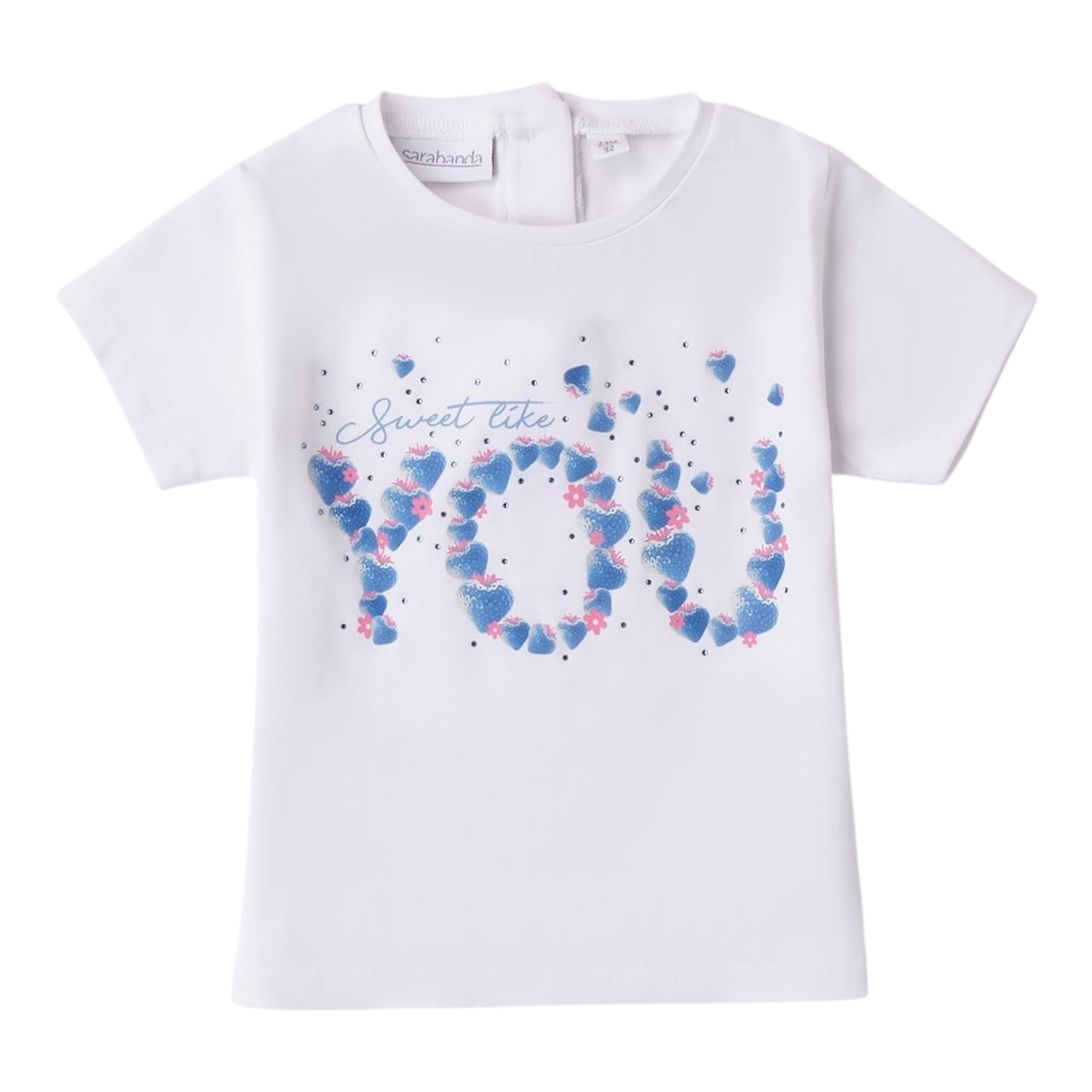 Sarabanda T-Shirt Girocollo Tinta Unita con Stampa per Bambina 0B312 BIANCO SARABANDA 