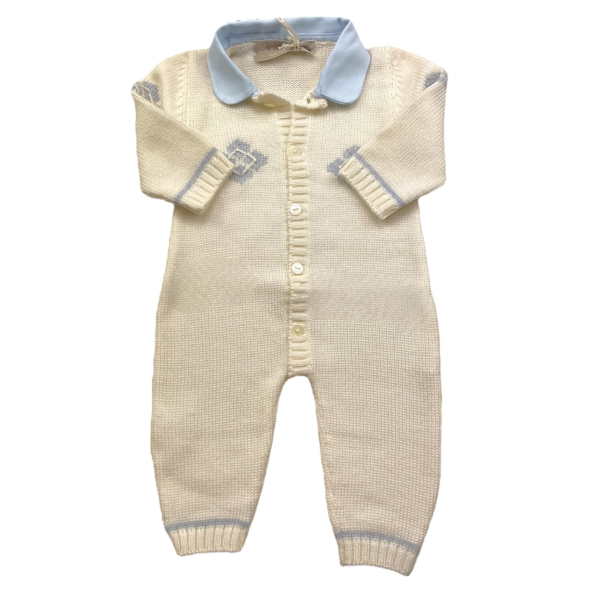 LA STUPENDERIA tutina tinta unita in maglia con ricami Panna per Neonato WBTT51 PANNA LA STUPENDERIA 