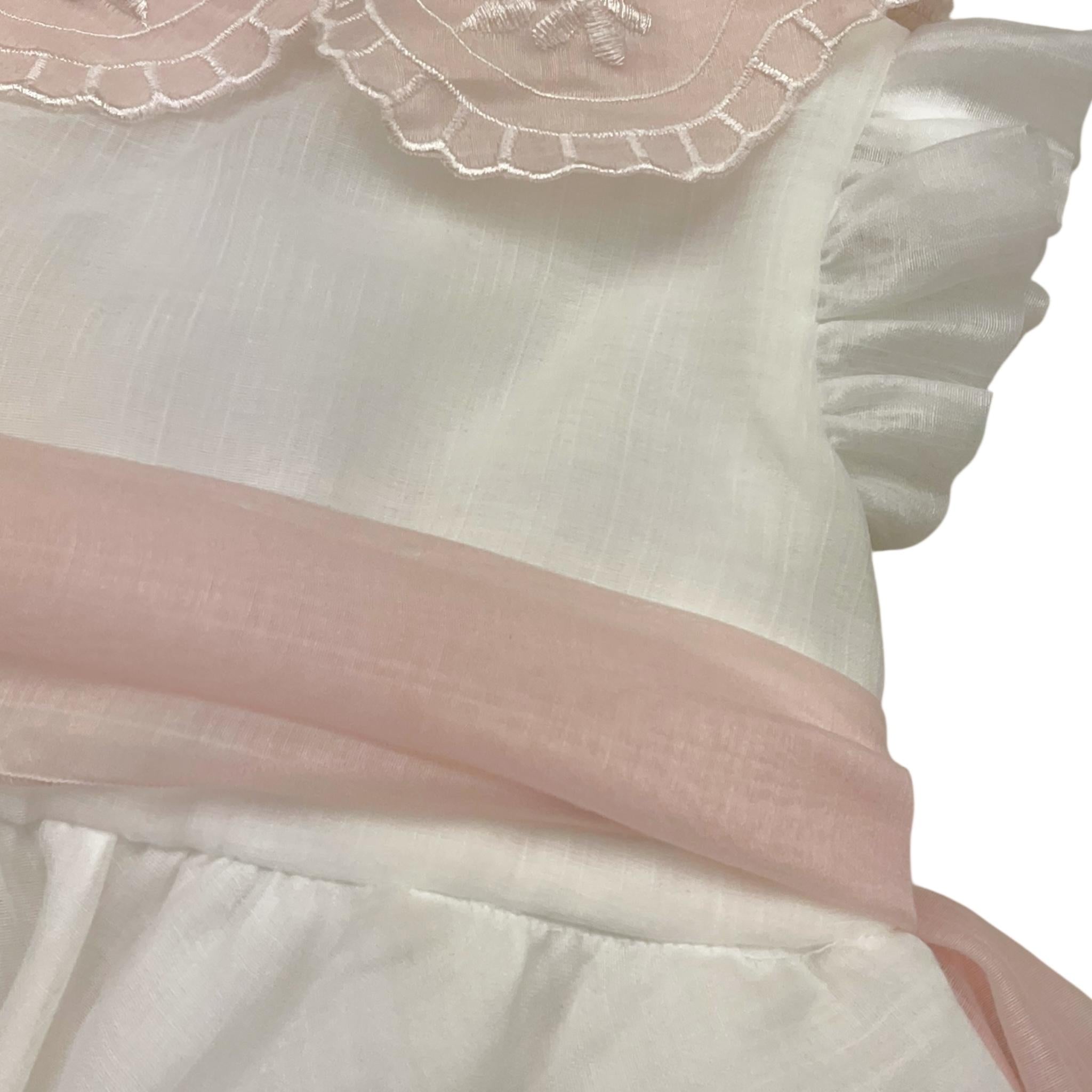 Barcellino Abito Cerimonia Tinta Unita con Tulle E Colletto In Contrasto per Neonata 12073 BIANCO BARCELLINO 