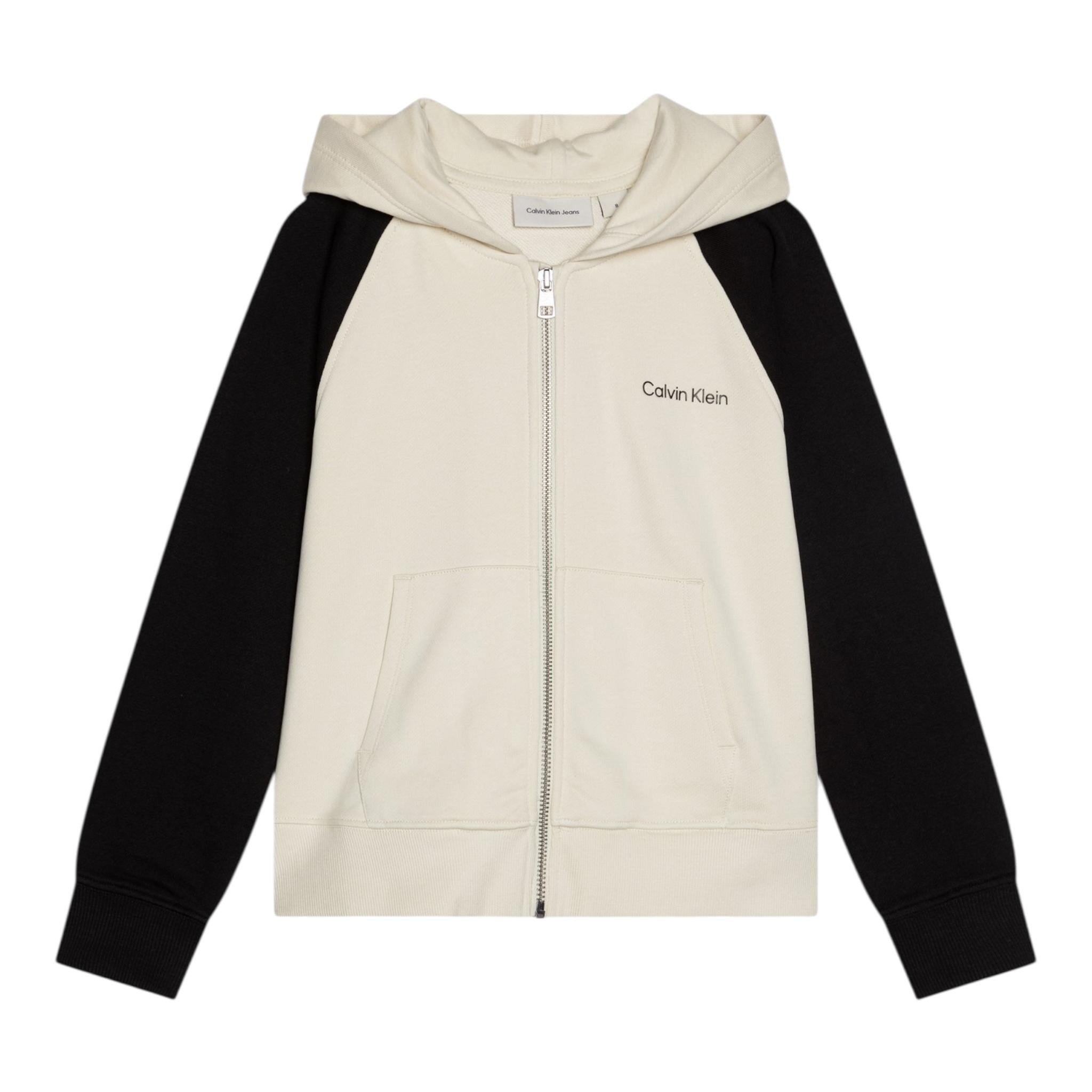 Calvin Klein Felpa Bicolore con Cappuccio E Logo per Bambino B02378K PANNA CALVIN KLEIN 