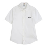 Boss Camicia Mezza Manica Tinta Unita con Logo per Bambino J52273 BIANCO BOSS 