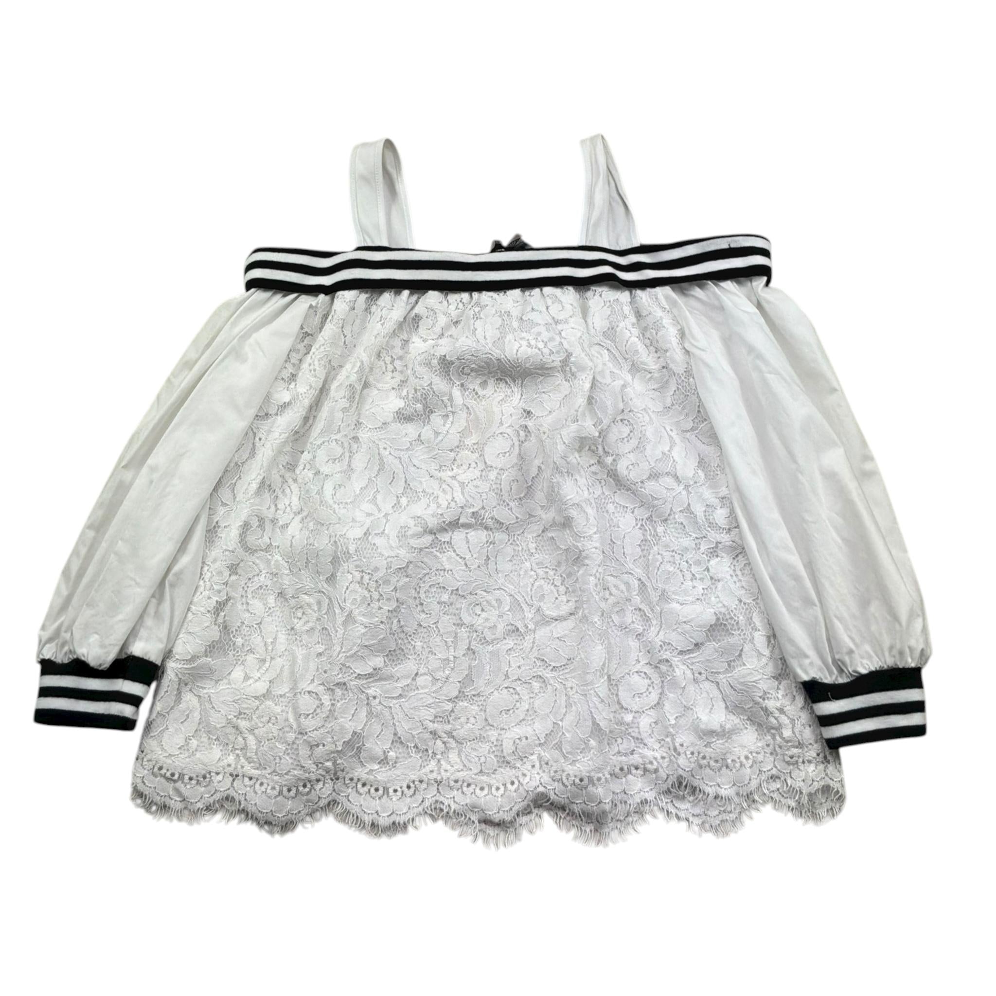 Monnalisa Top Manica Lunga Tinta Unita con Ricami per Bambina 493300 BIANCO MONNALISA 