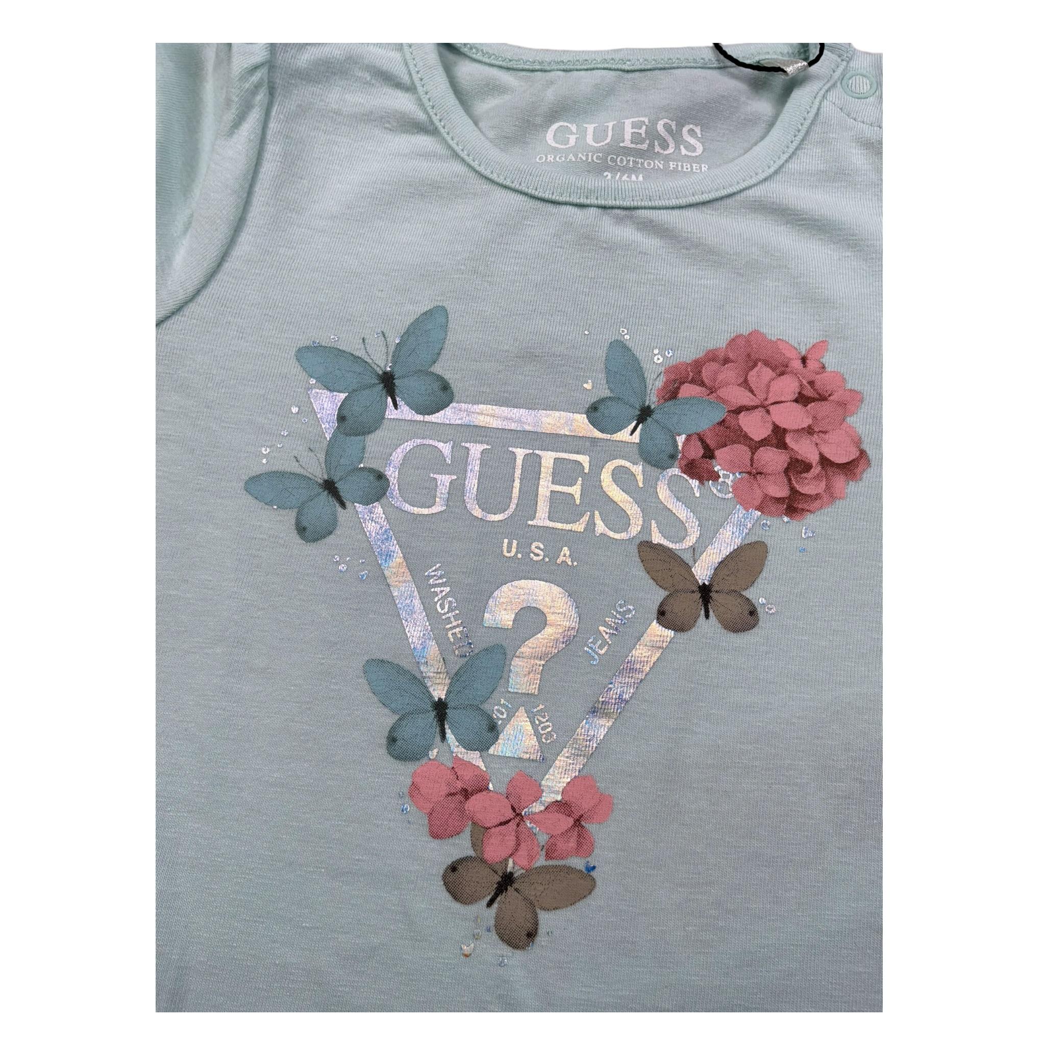 Guess T-Shirt Girocollo Tinta Unita con Logo per Neonata A5RI03K6YW4XX VERDE ACQUA GUESS 