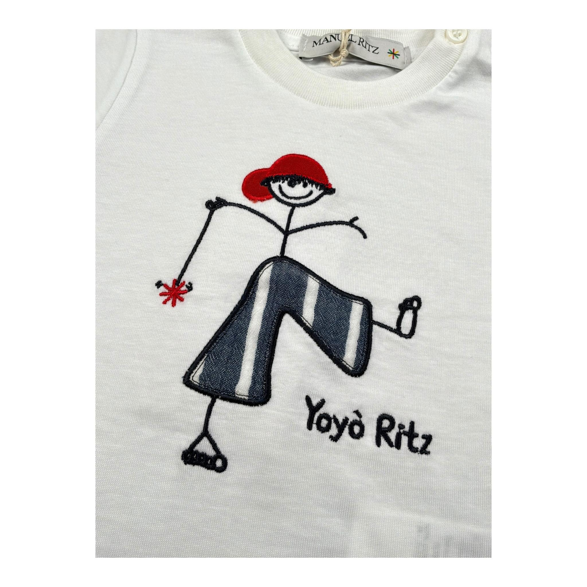 Manuel Ritz T-Shirt Girocollo Tinta Unita con Ricami per Bambino MR3086J BIANCO MANUEL RITZ 