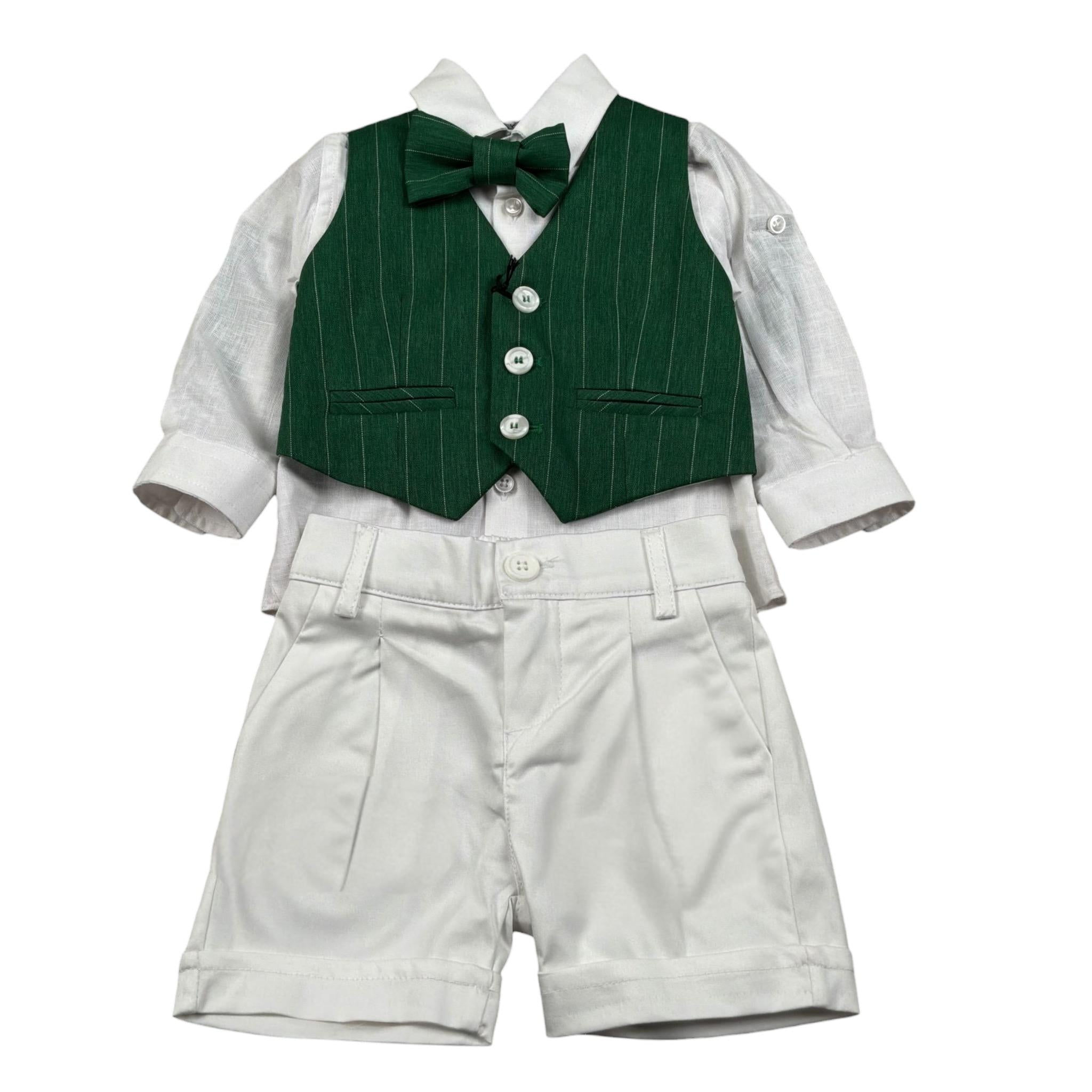 Never Too Completo 4 Pezzi Camicia-Bermuda-Gilet-Papillion Verde per Neonato GM2237NX VERDE NEVER TOO 