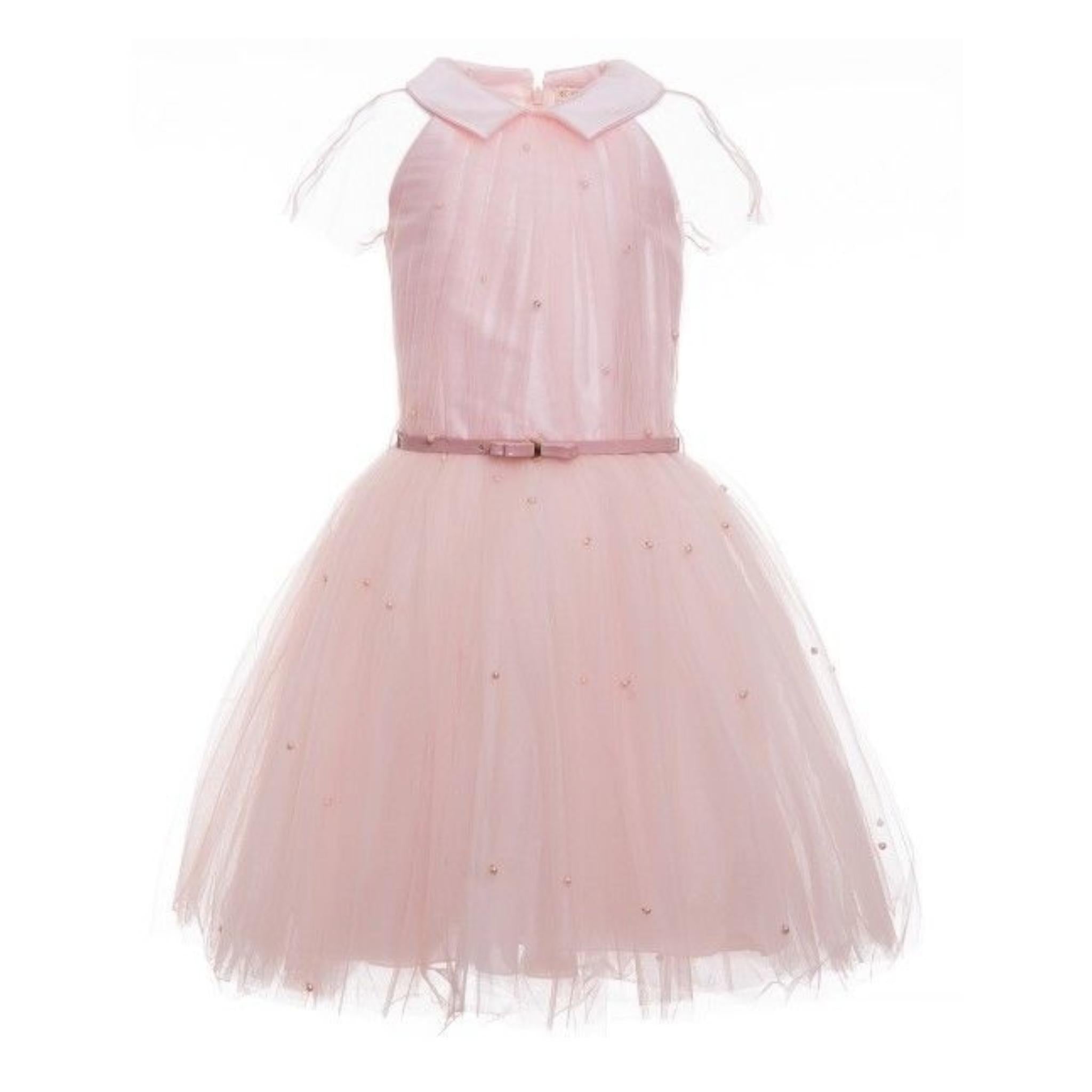 Monnalisa Abito Cerimonia Tinta Unita con Brillantini per Bambina DBIHN4I ROSA MONNALISA 