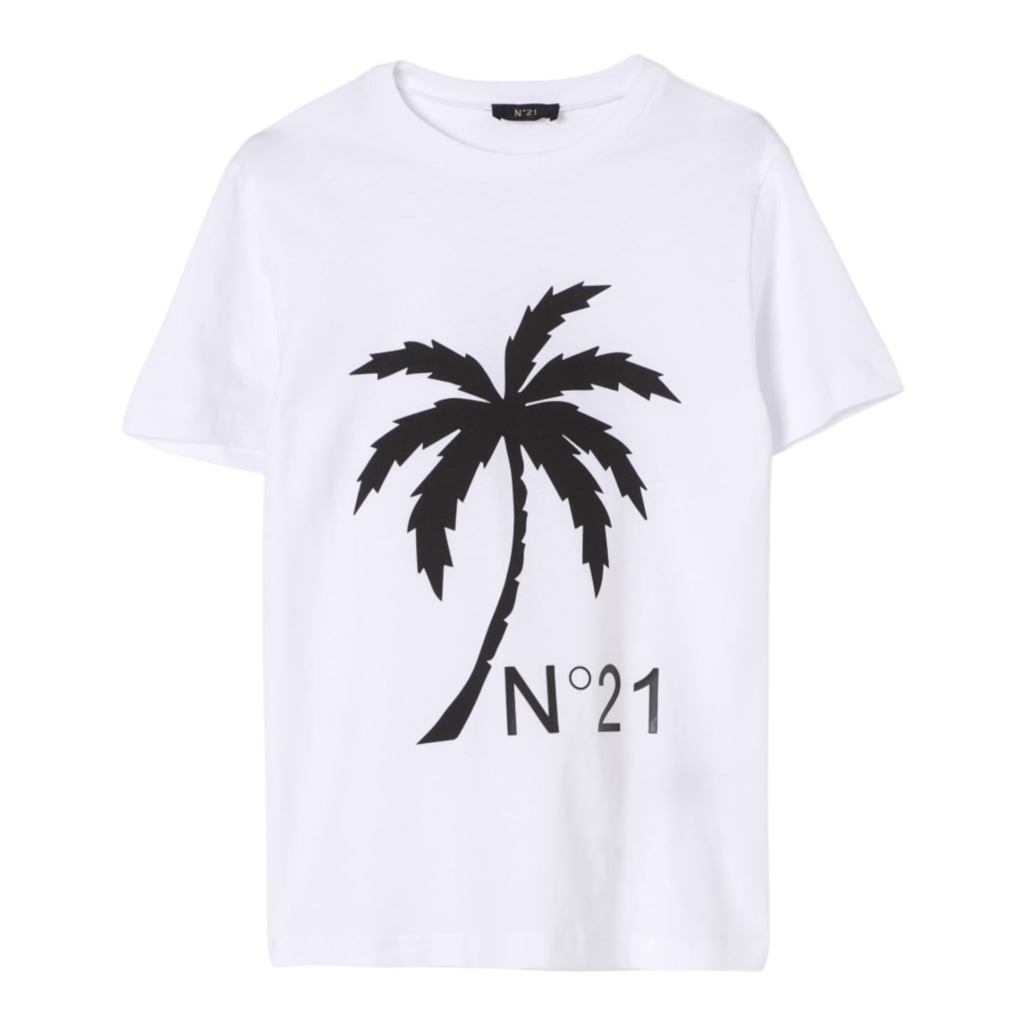 N°21 T-Shirt Tinta Unita Girocollo con Stampa per Bambino N2104G BIANCO N°21 