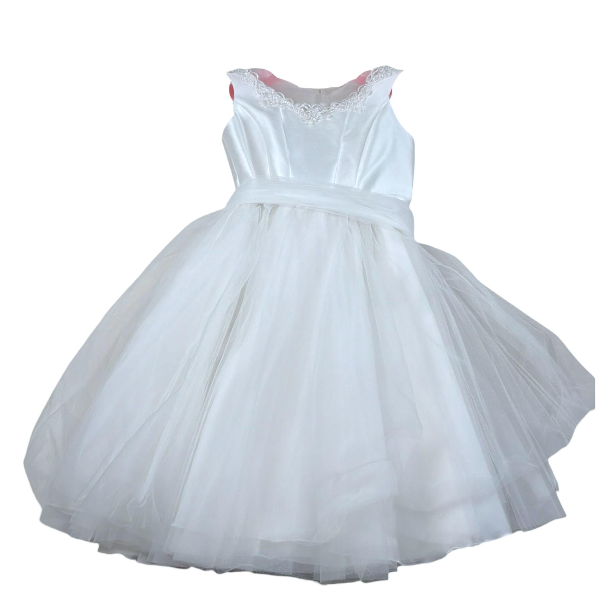 Isabel Abito Cerimonia Tinta Unita con Tulle per Bambina 43140S BIANCO ISABEL 