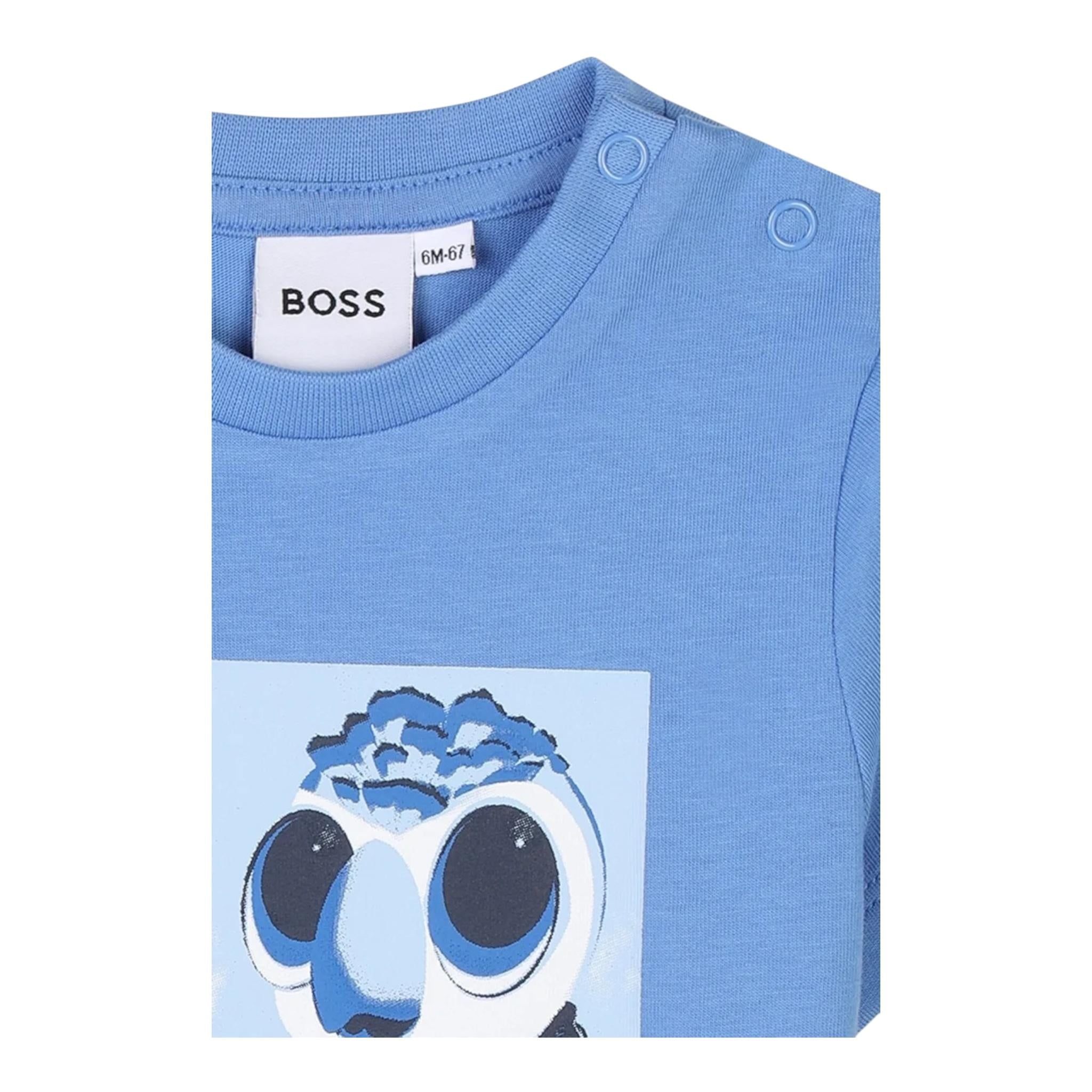 Boss T-Shirt Girocollo Tinta Unita con Stampa per Bambino J52110J AZZURRO BOSS 