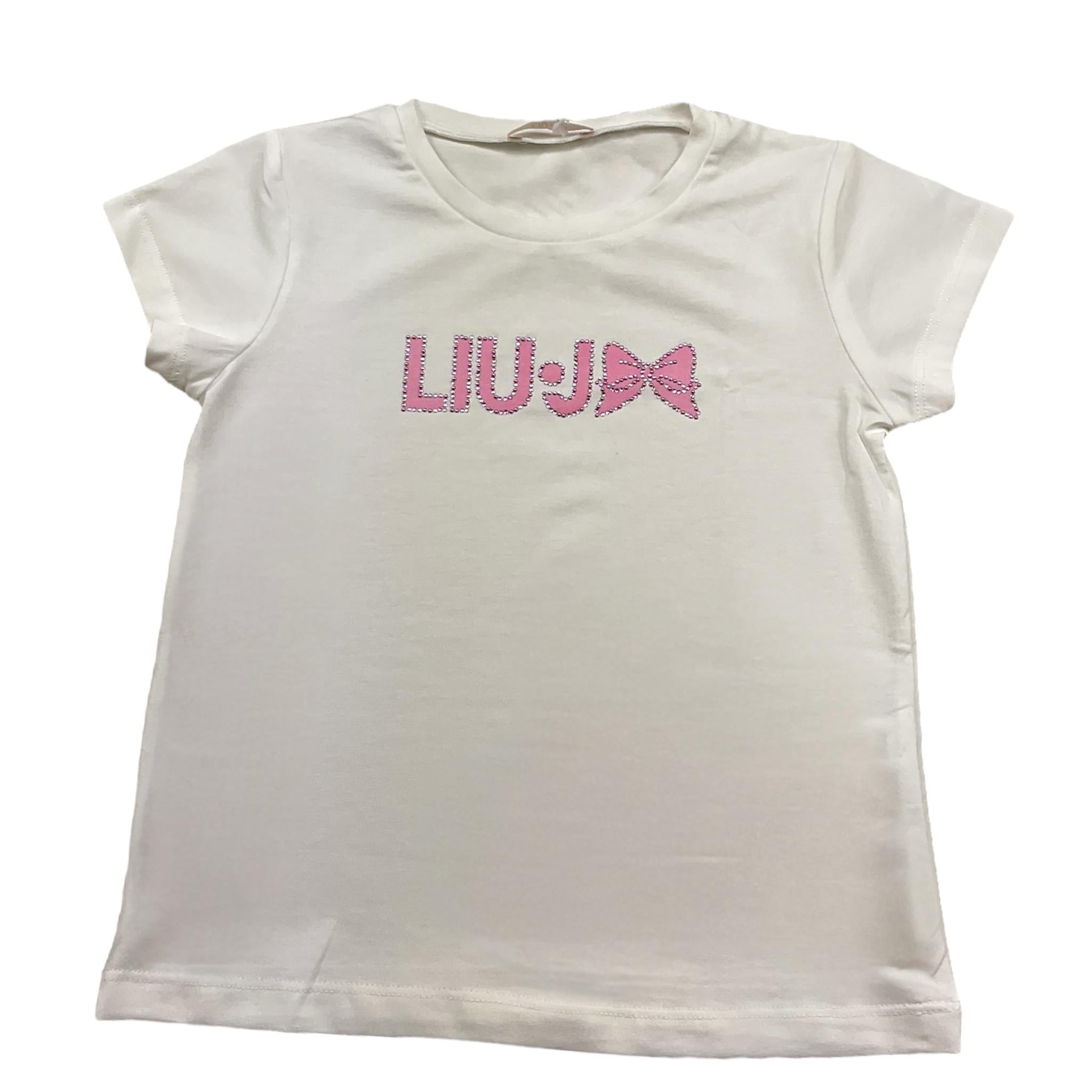 Liu Jo T-Shirt Girocollo Tinta Unita con Brillantini per Bambina KA5081 BIANCO LIU JO 