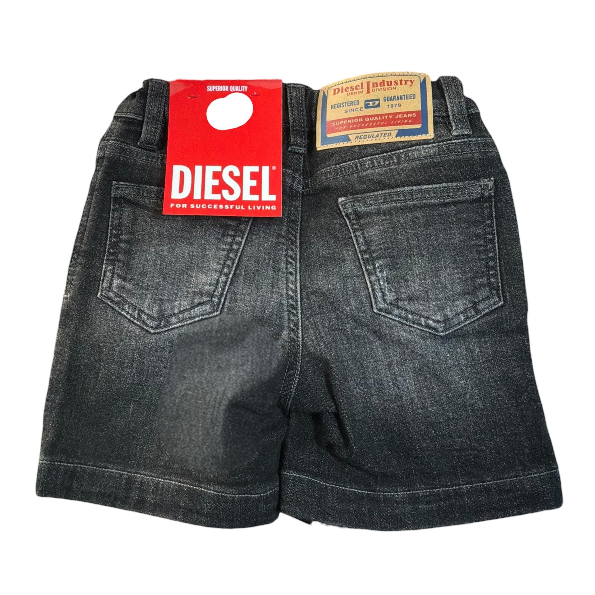 Diesel Bermuda In Denim Tinta Unita con Girovita Regolabile per Bambino J00722 NERO DIESEL 