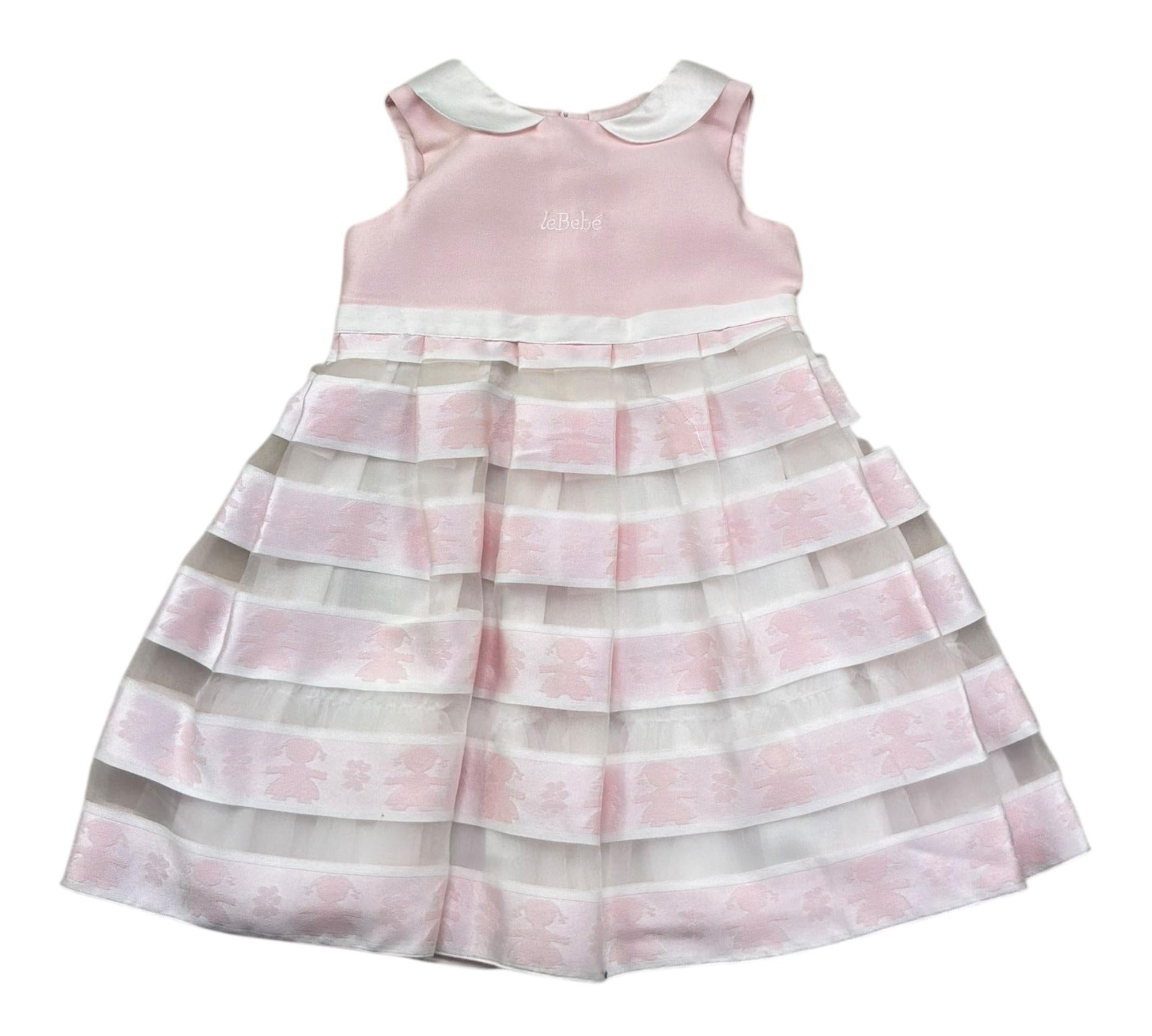 Le Bebe Abito Giromanica Tinta Unitacon Ricami Logo per Bambina LBG0758 ROSA LE BEBE 
