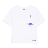 Moschino T-Shirt Girocollo Tinta Unita con Taschino per Bambino HUM055X BIANCO MOSCHINO 