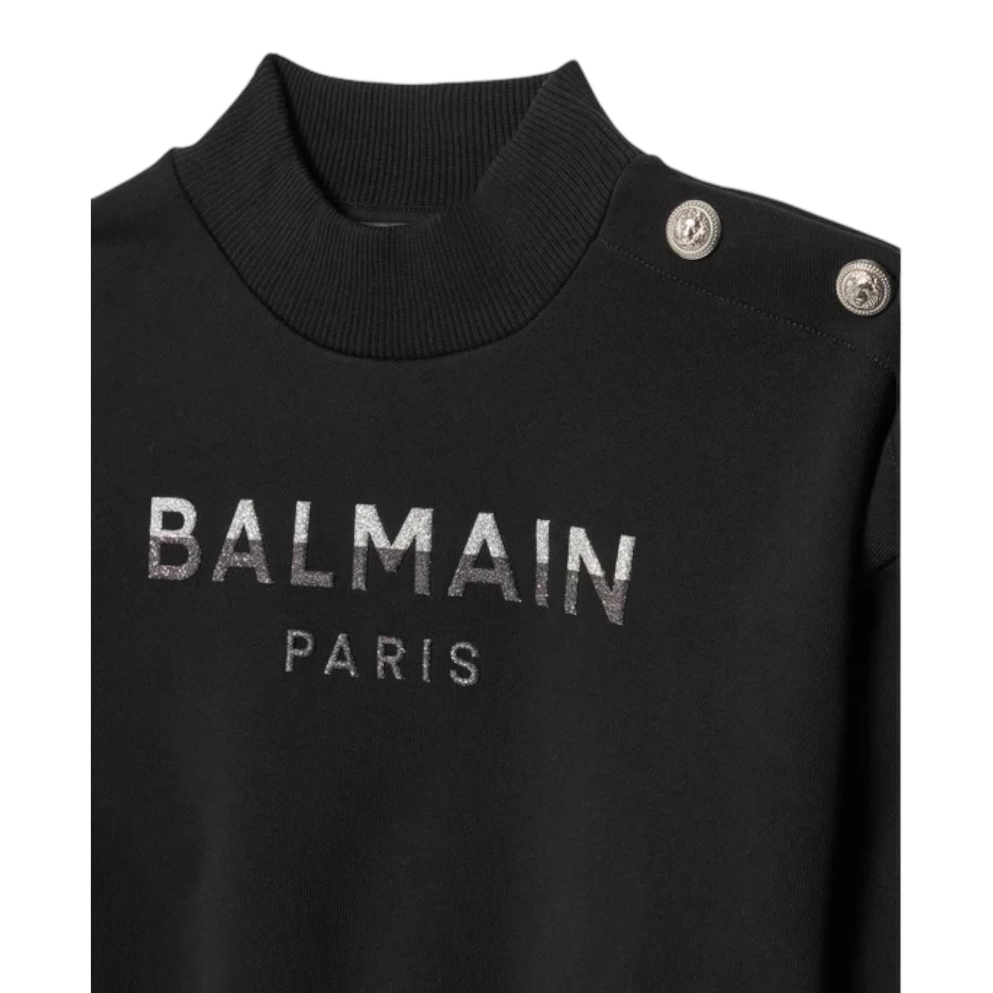 Balmain Felpa Chiusa Mezzo Collo Tinta Unita con Logo per Bambina BV4A90 NERO BALMAIN 