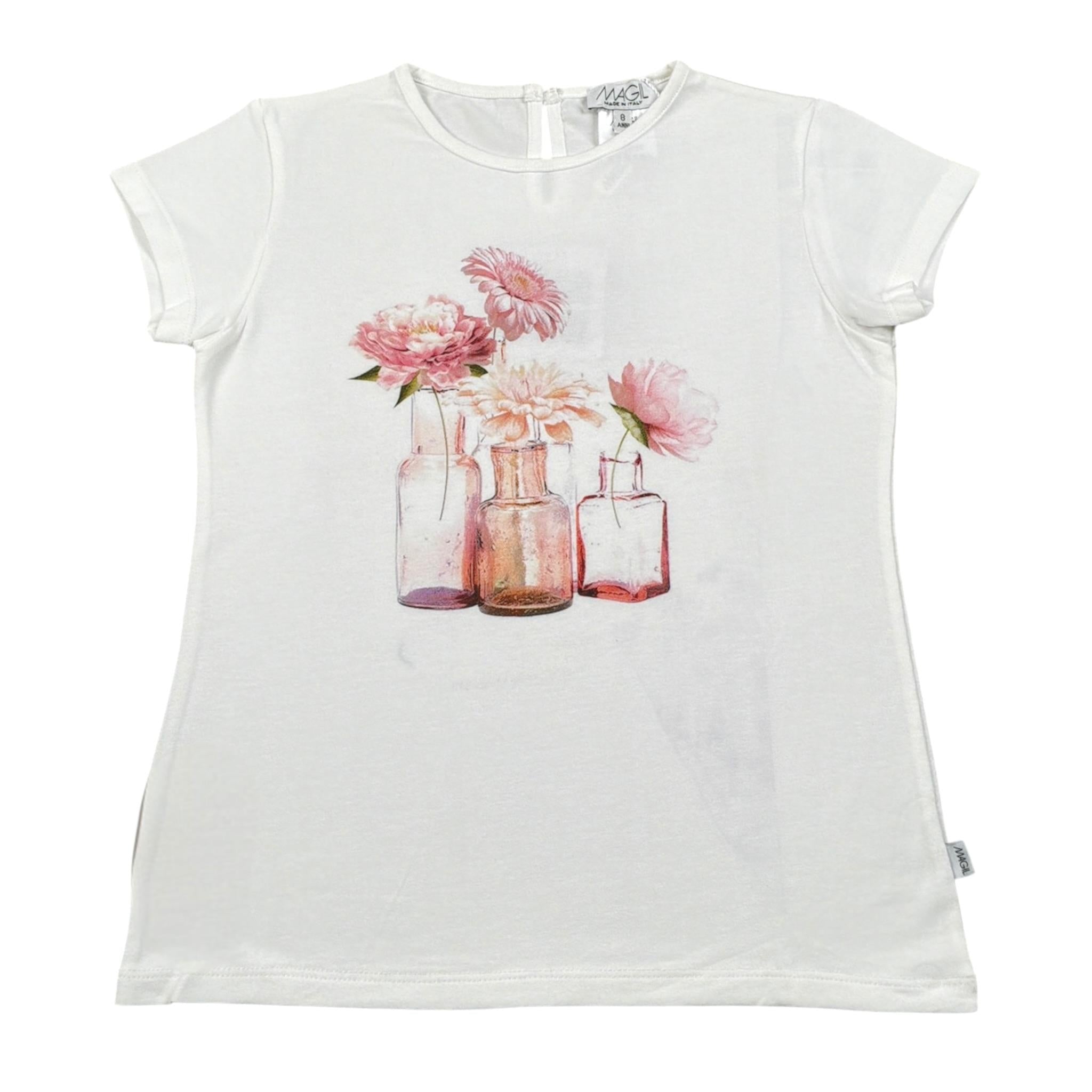 Magil T-Shirt Girocollo tinta unita con Stampe Bianco per Bambina FN26167 BIANCO MAGIL 