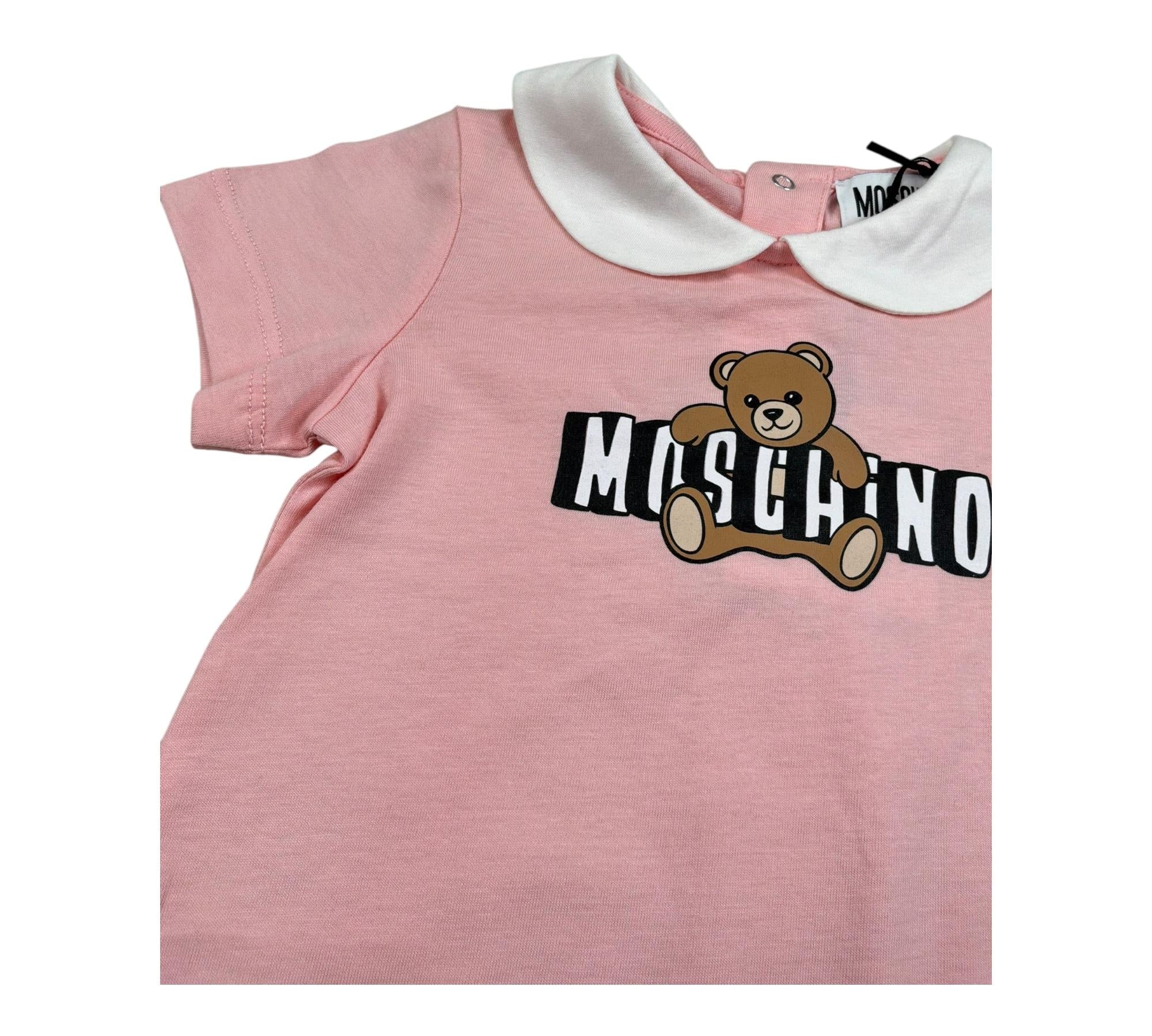 Moschino Pagliaccetto Mezza Manica Tinta Unita con Colletto per Neonata MNY03YA ROSA MOSCHINO 