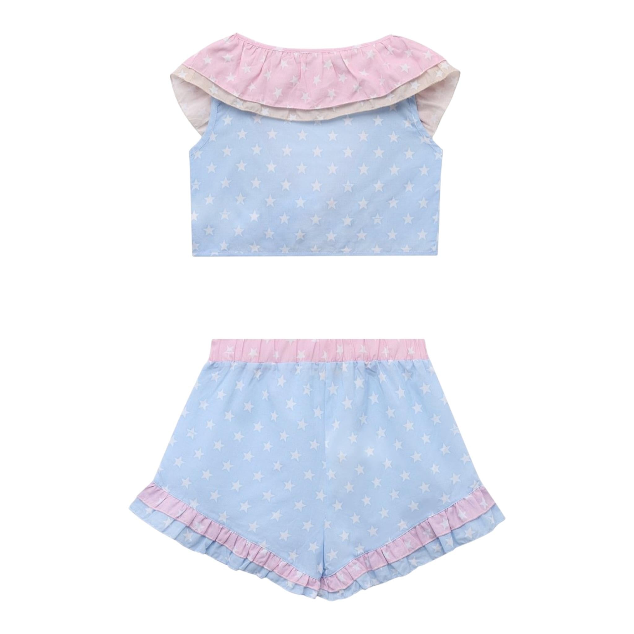 Monnalisa Completo 2 Pezzi Top-Short Tinta Unita per Bambina 19C063 AZZURRO MONNALISA 