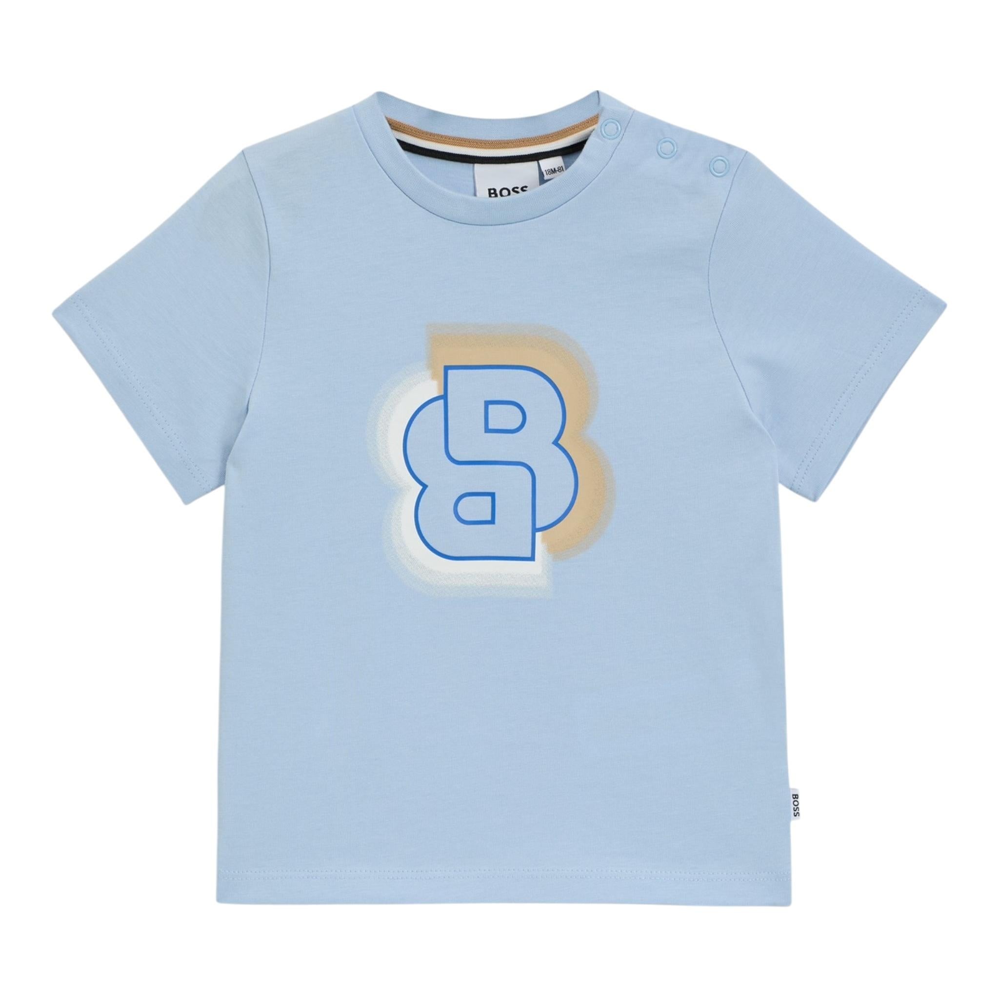 Boss T-Shirt Girocollo Tinta Unita con Logo per Neonato J52108 AZZURRO BOSS 