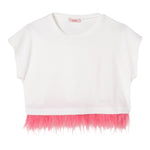 Liu Jo T-Shirt Girocollo Tinta Unita con Stampa E Piume per Bambina GA5169 BIANCO LIU JO 