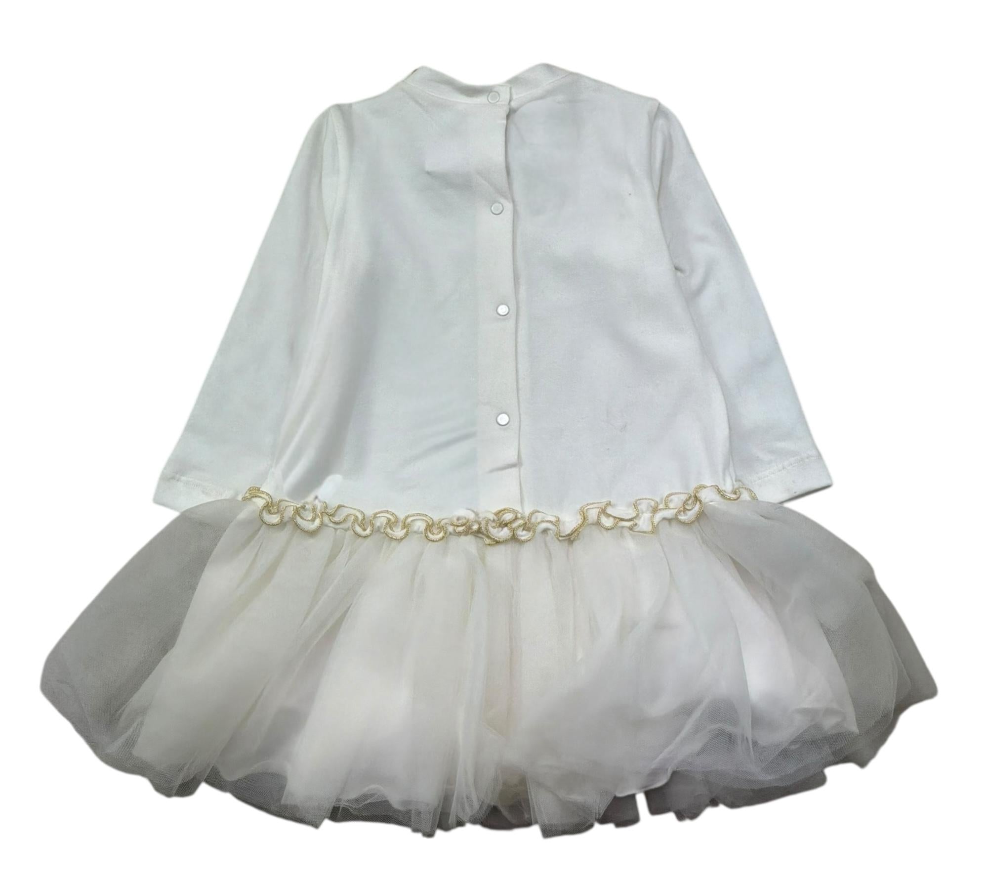 Le Bebe Abito Manica Lunga Tinta Unita con Gonna Tulle per Neonata LBG0465 BIANCO LE BEBE 