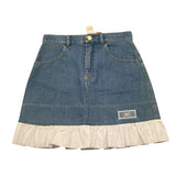 Elisabetta Franchi Gonna In Denim Tinta Unita con Balze per Bambina EFGO183 AZZURRO ELISABETTA FRANCHI 