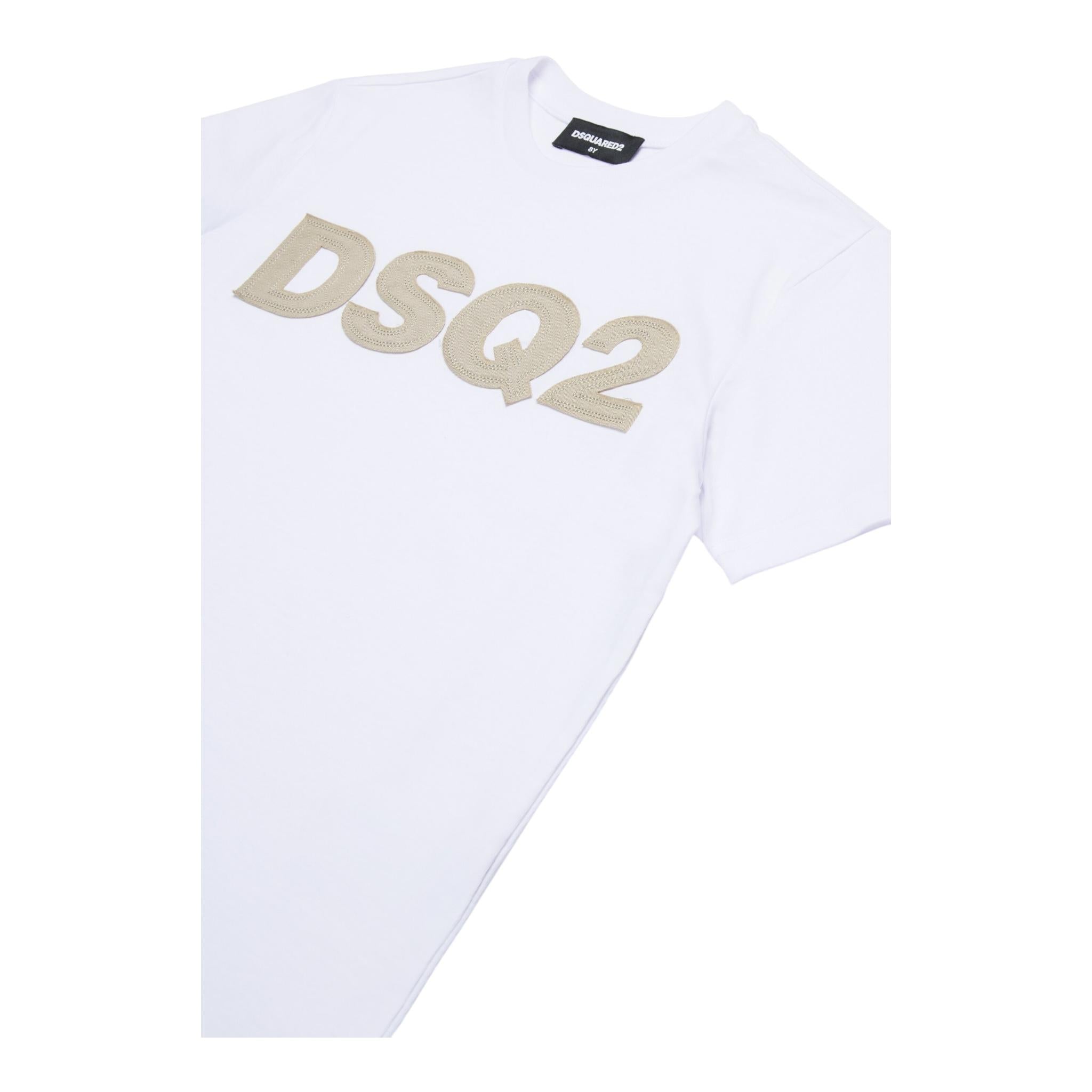 Dsquared2 T-Shirt Girocollo Tinta Unita con Stampa per Bambino DQ2749 BIANCO DSQUARED2 
