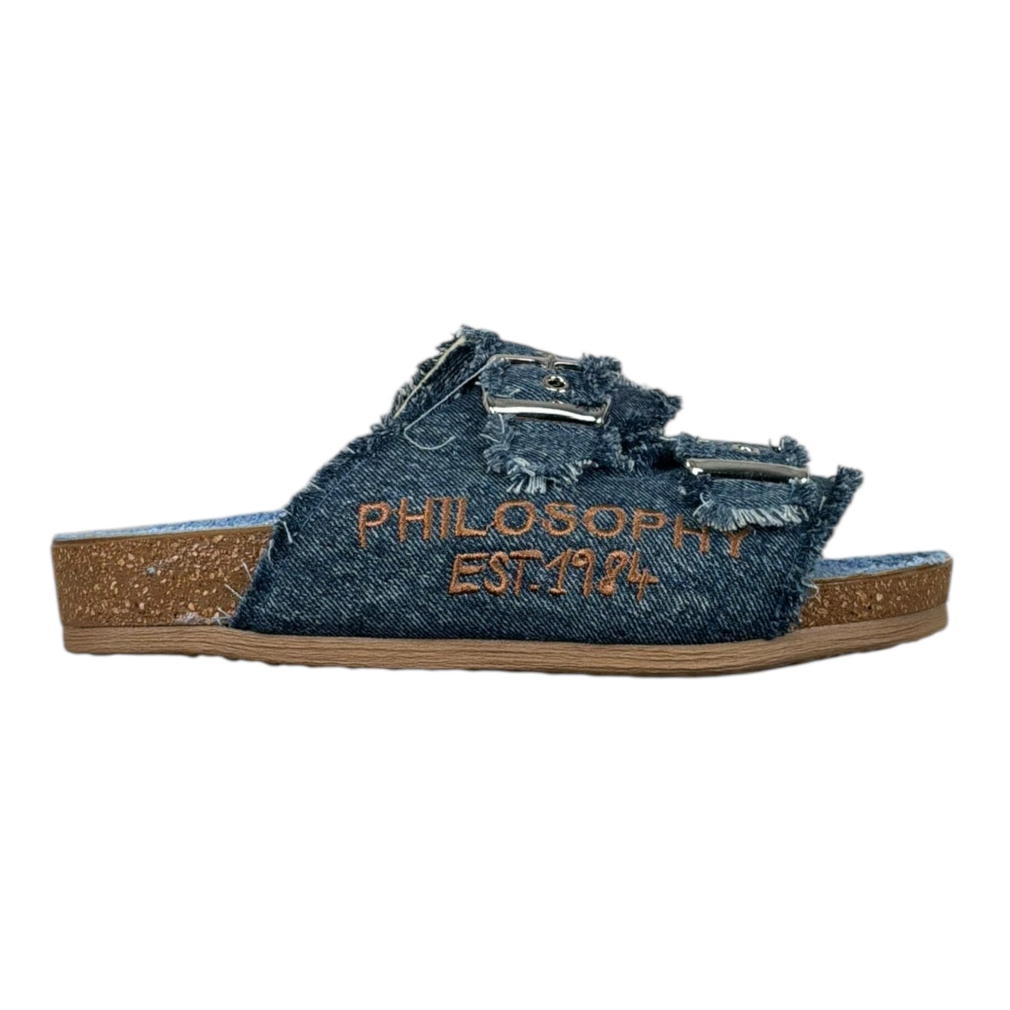 Philosophy Ciabatta In Denim con Doppia Fibia per Bambina I8E001 BLU PHILOSOPHY 