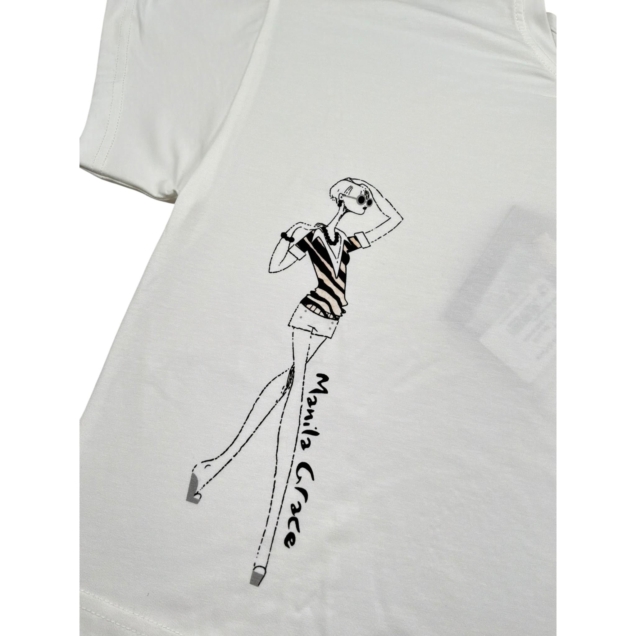 Manila Grace T-Shirt Girocollo Tinta Unita con Stampa per Bambina MG2616 PANNA MANILA GRACE 