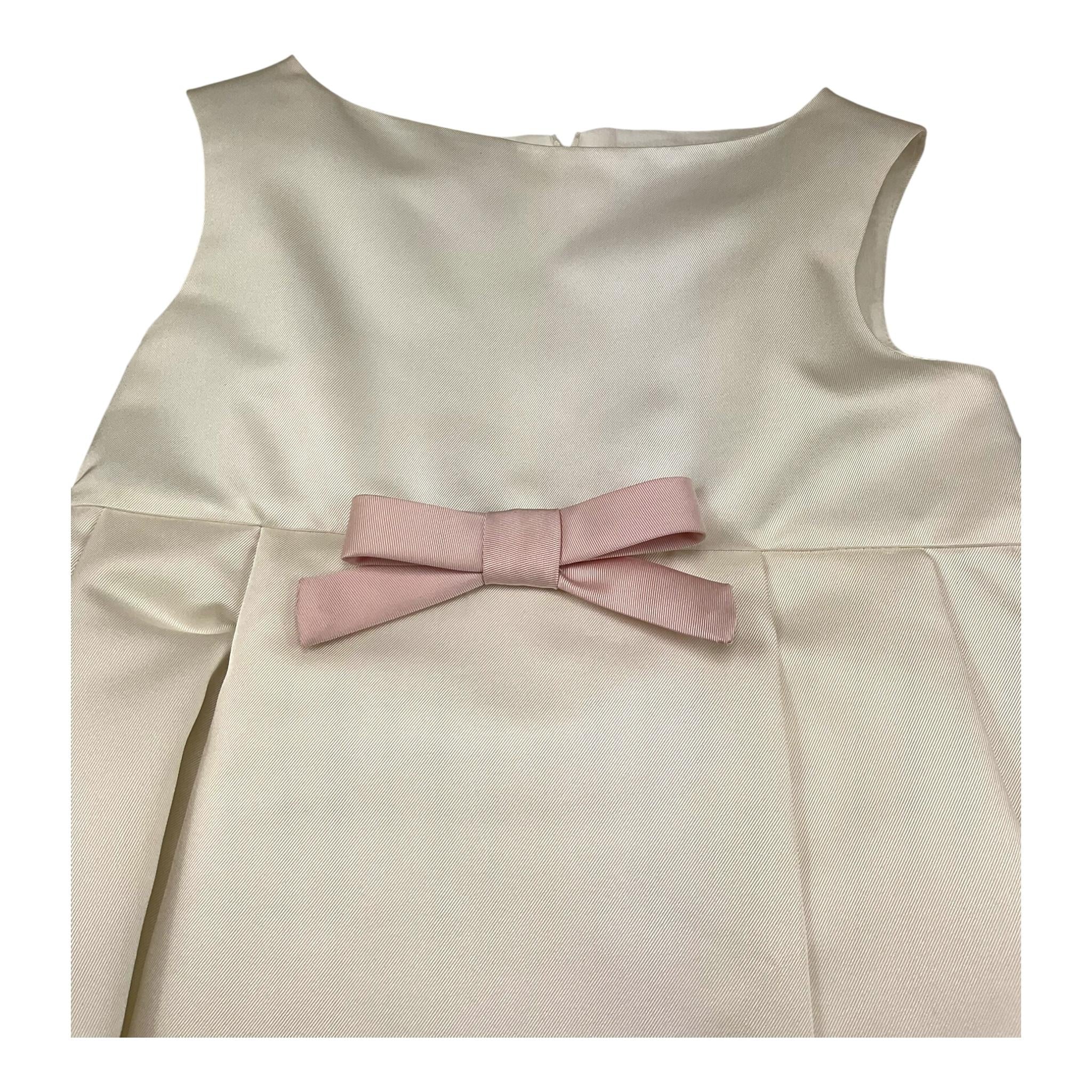 Colori Chiari Abito Cerimonia Tinta Unita Giromanica con Fiocco In Contrasto per Bambina FB103489 BIANCO COLORI CHIARI 