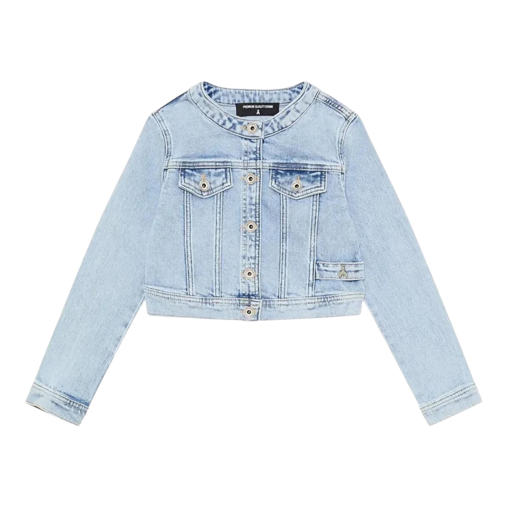 Patrizia Pepe Giubbino In Denim tinta unita con Bottoni Azzurro per Bambina 7O0038X AZZURRO PATRIZIA PEPE 
