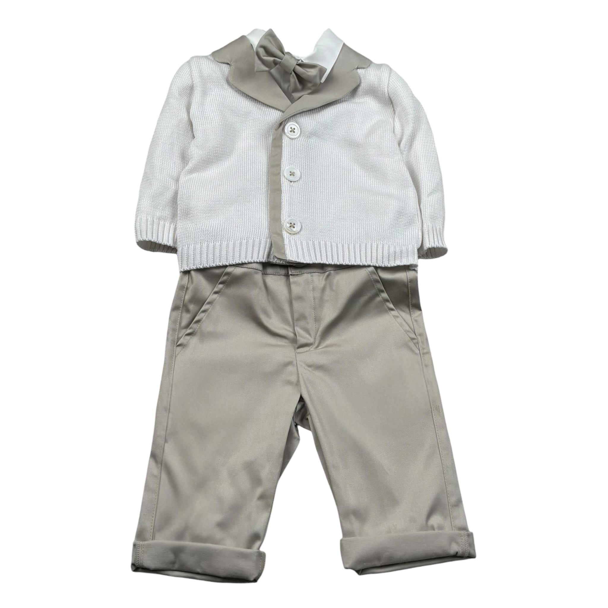 Pure Firenze Completo 4 Pezzi Camcia-Pantalone-Cardigan-Papillon per Neonato 7665 PANNA PURE FIRENZE 