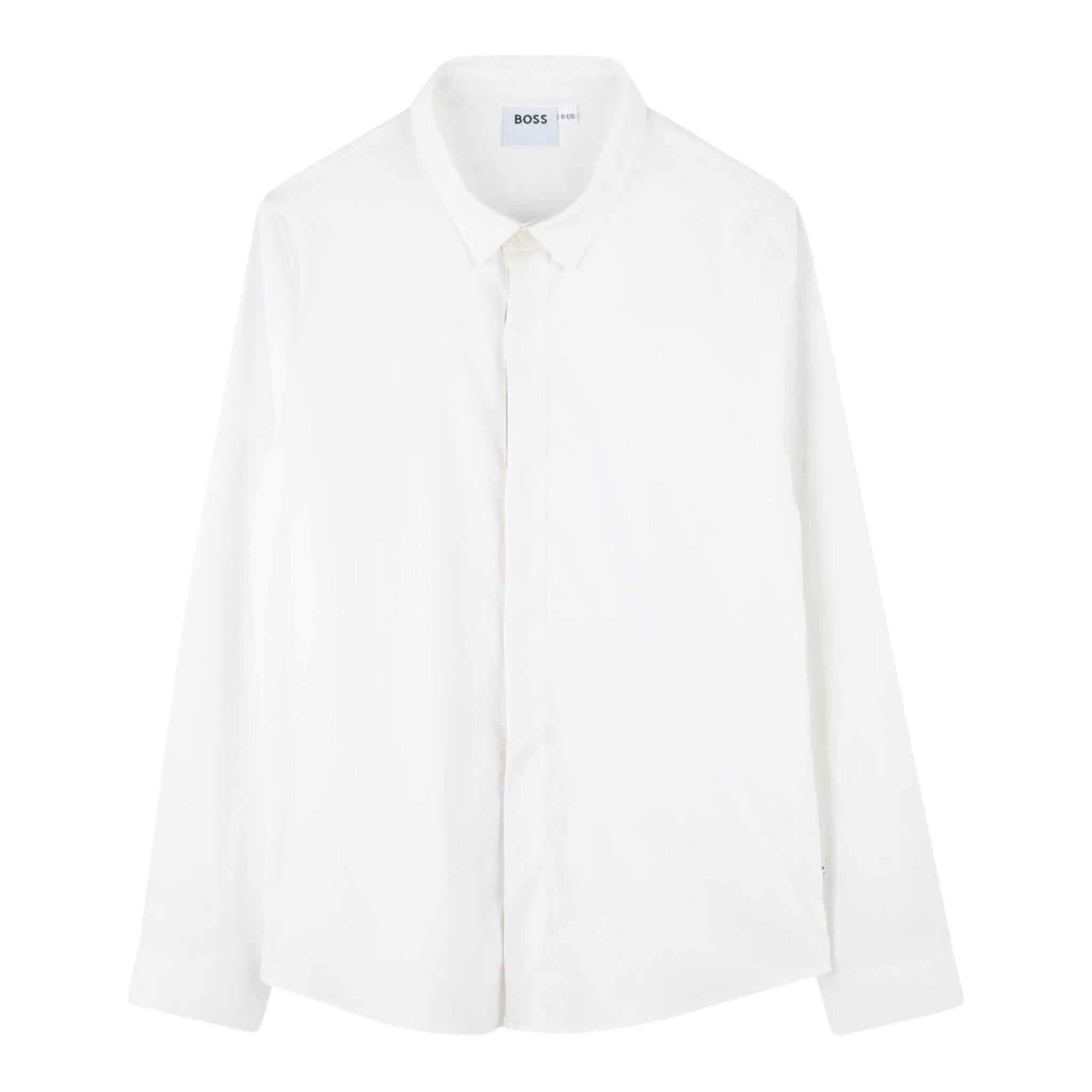 Boss Camicia Manica Lunga Tinta Unita con Logo per Bambino J52010X BIANCO BOSS 