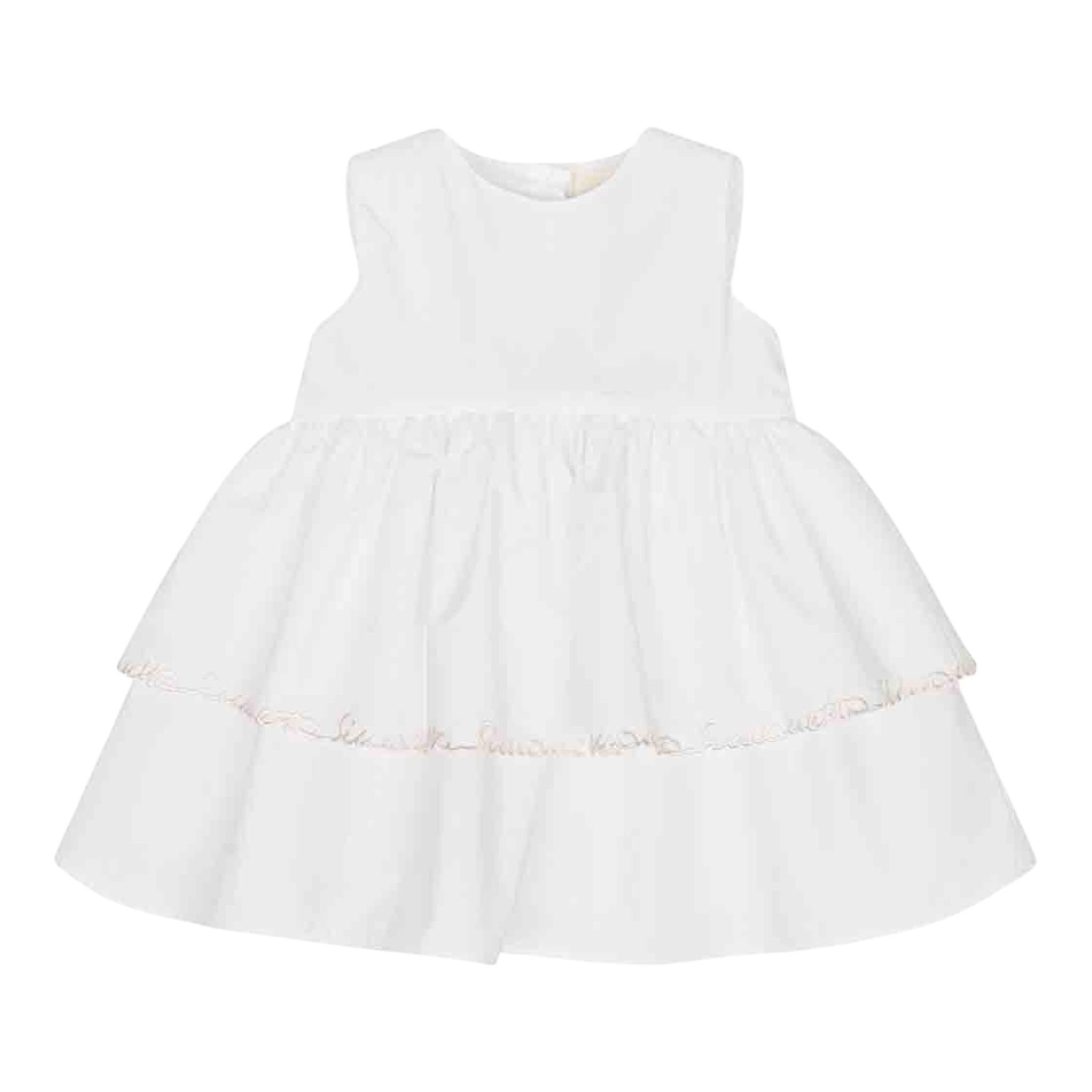 Simonetta Abito Giromanica Tinta Unita con Ricami Logo per Neonata SW1012P0518 BIANCO SIMONETTA 