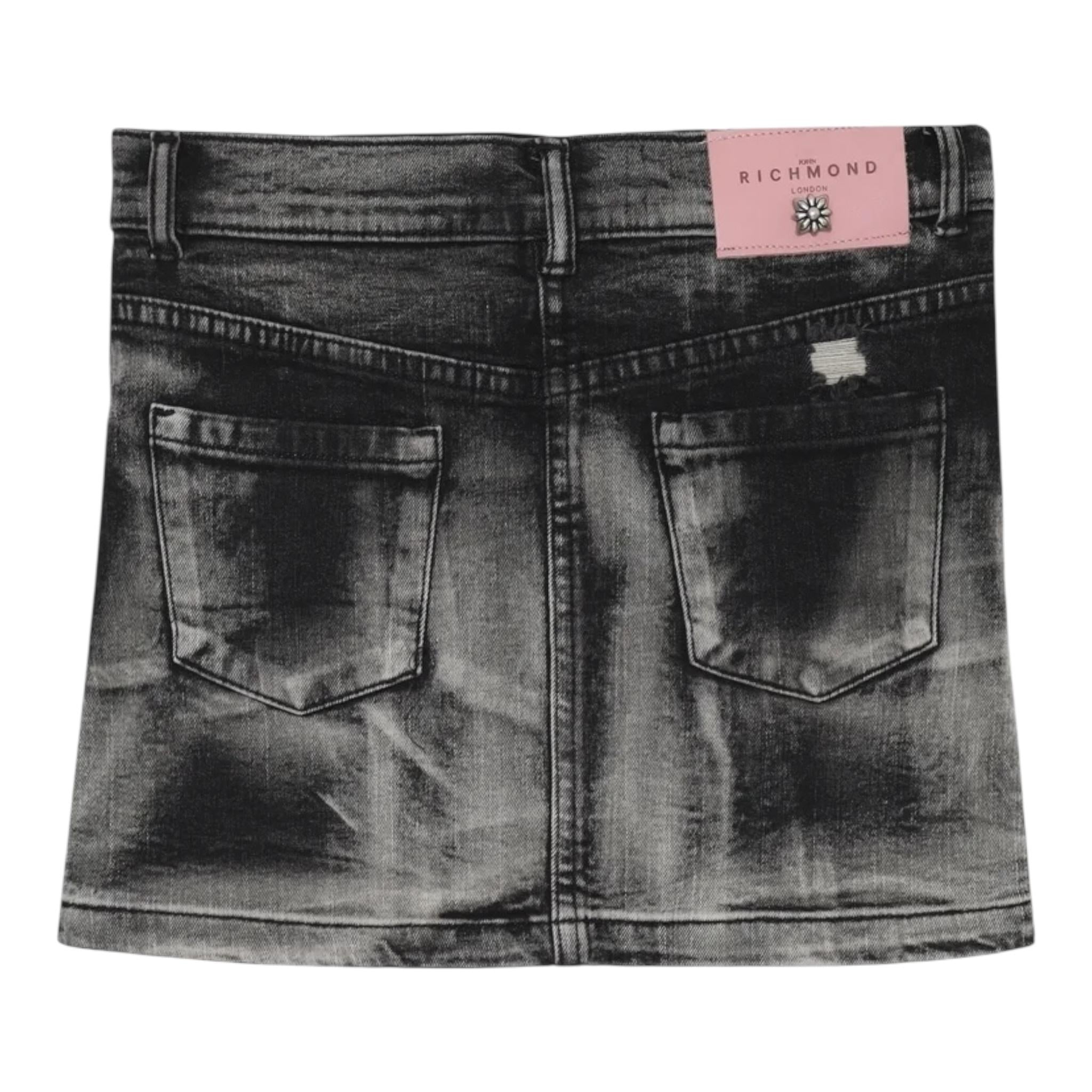 John Richmond Gonna In Denim Tinta Unita con Girovita Regolabile per Bambina RGP25016GO NERO JOHN RICHMOND 